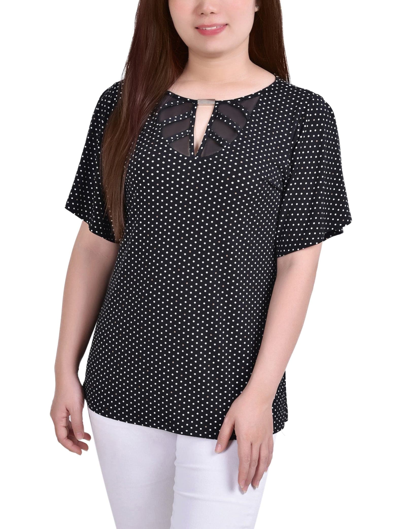 Petite Mesh Flutter Sleeve Knit Top