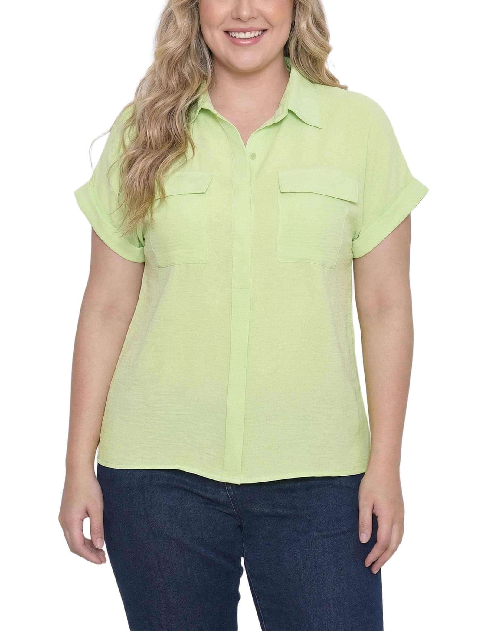 Plus Size Short Sleeve Roll Cuff Blouse