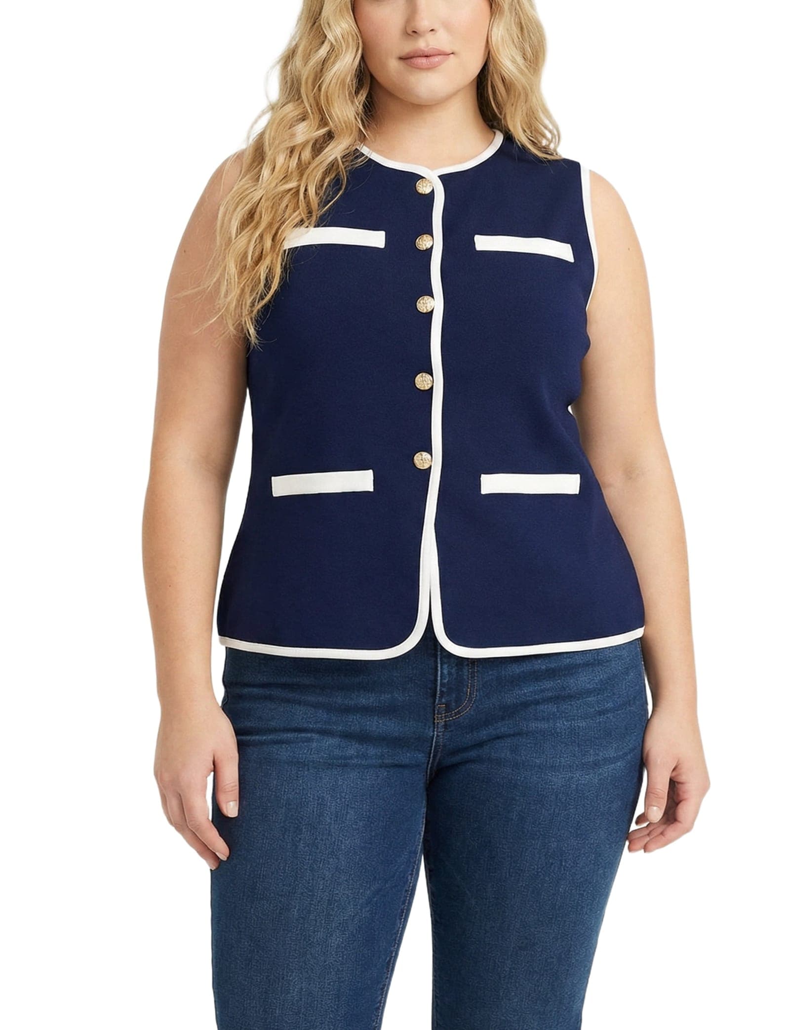 Plus Size Sleeveless Contrast-Edged Vest