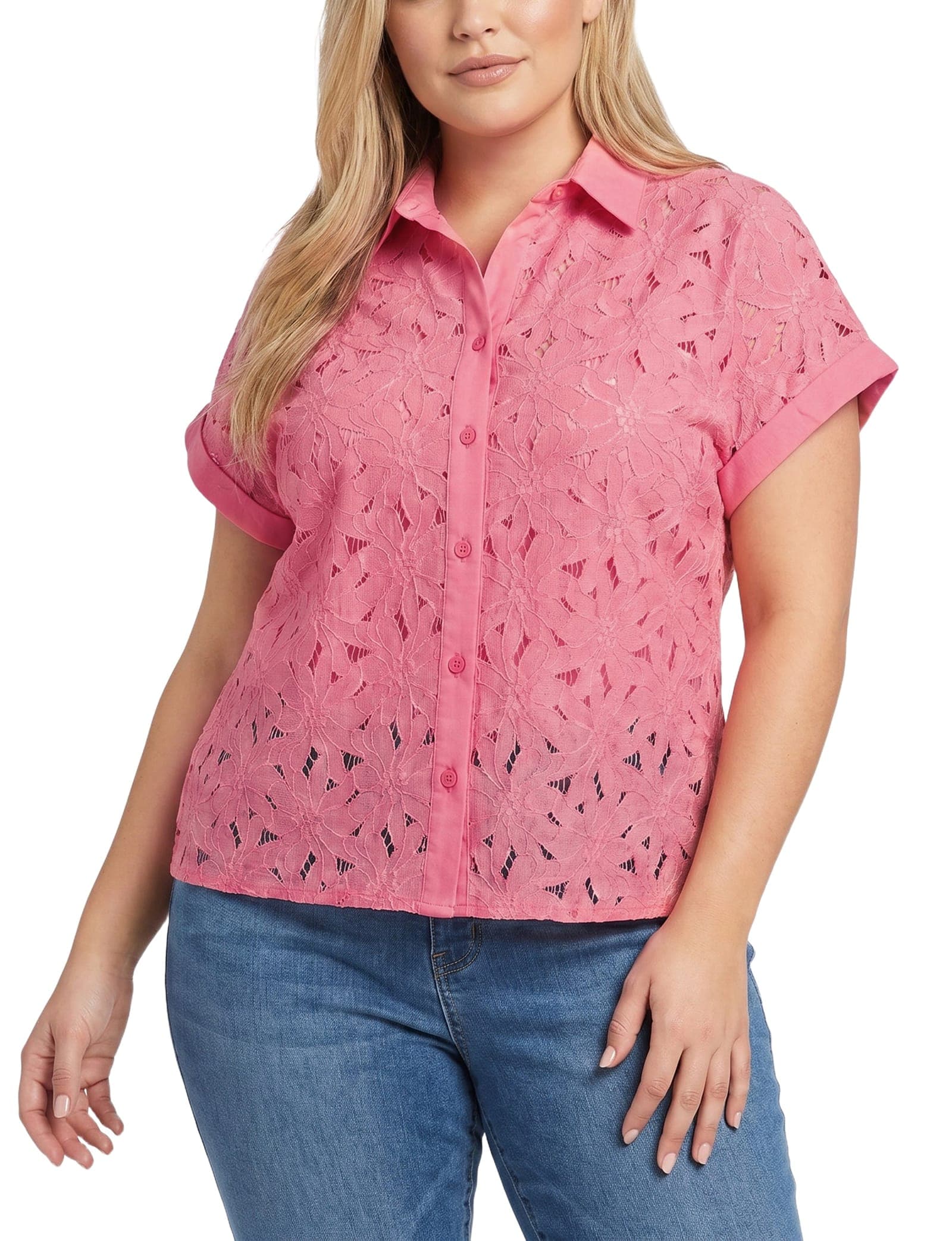 Plus Size Short Sleeve Eyelet Blouse