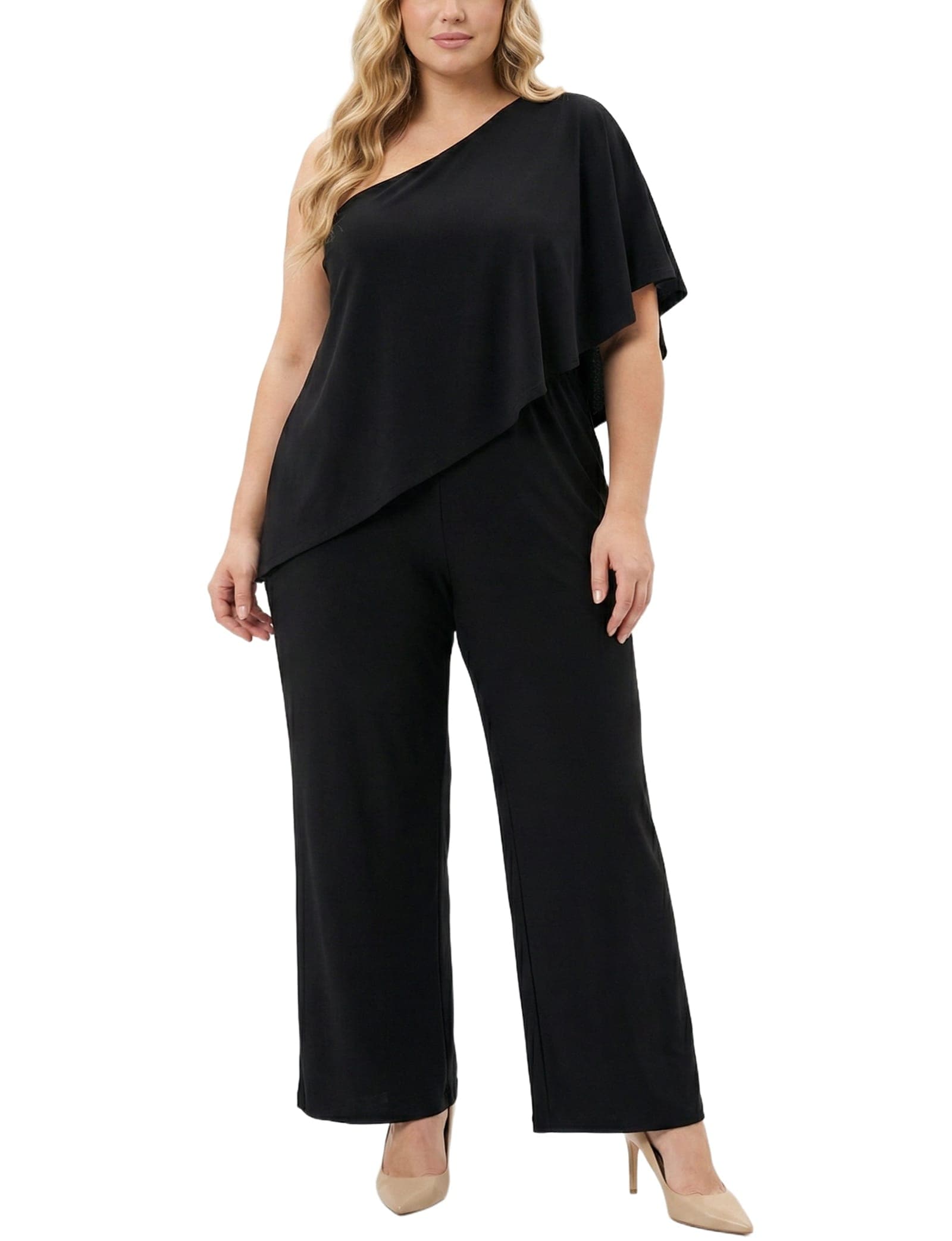 Plus Size Cape-Top Knit Jumpsuit