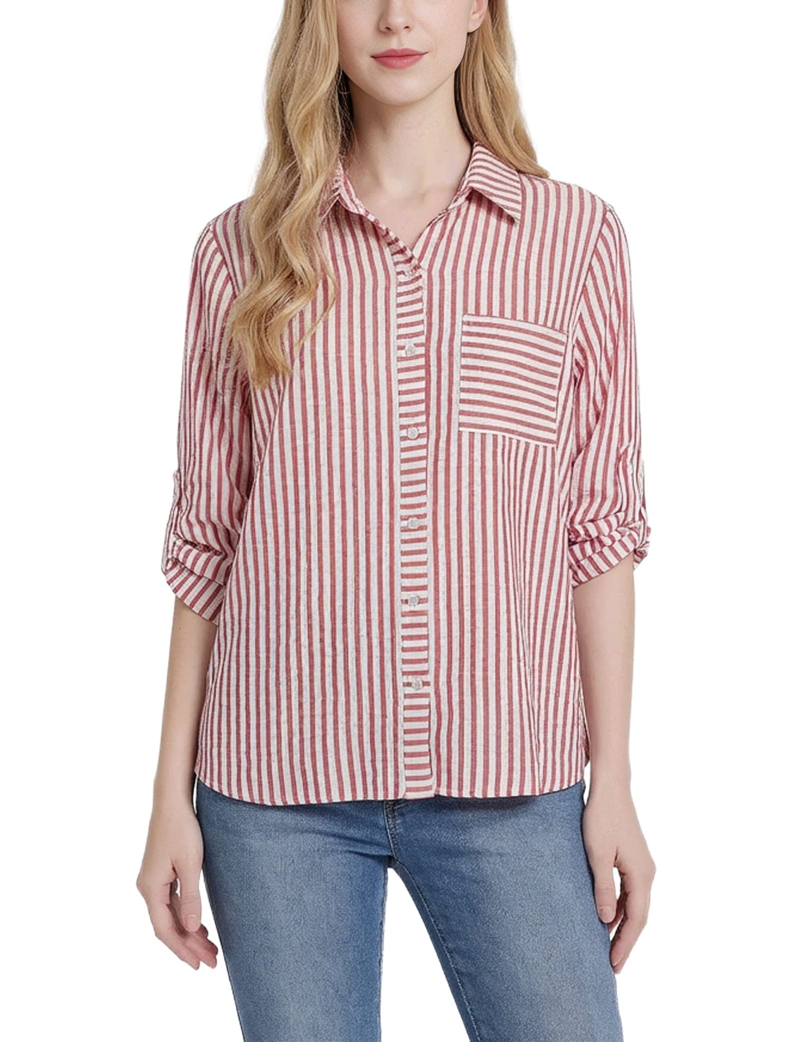 3/4 Sleeve Roll Tab Blouse