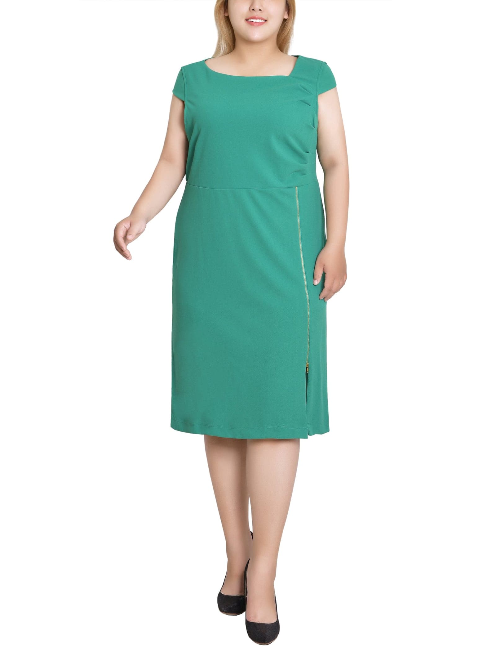 Plus Size Cap Sleeve Exposed Zipper Dress