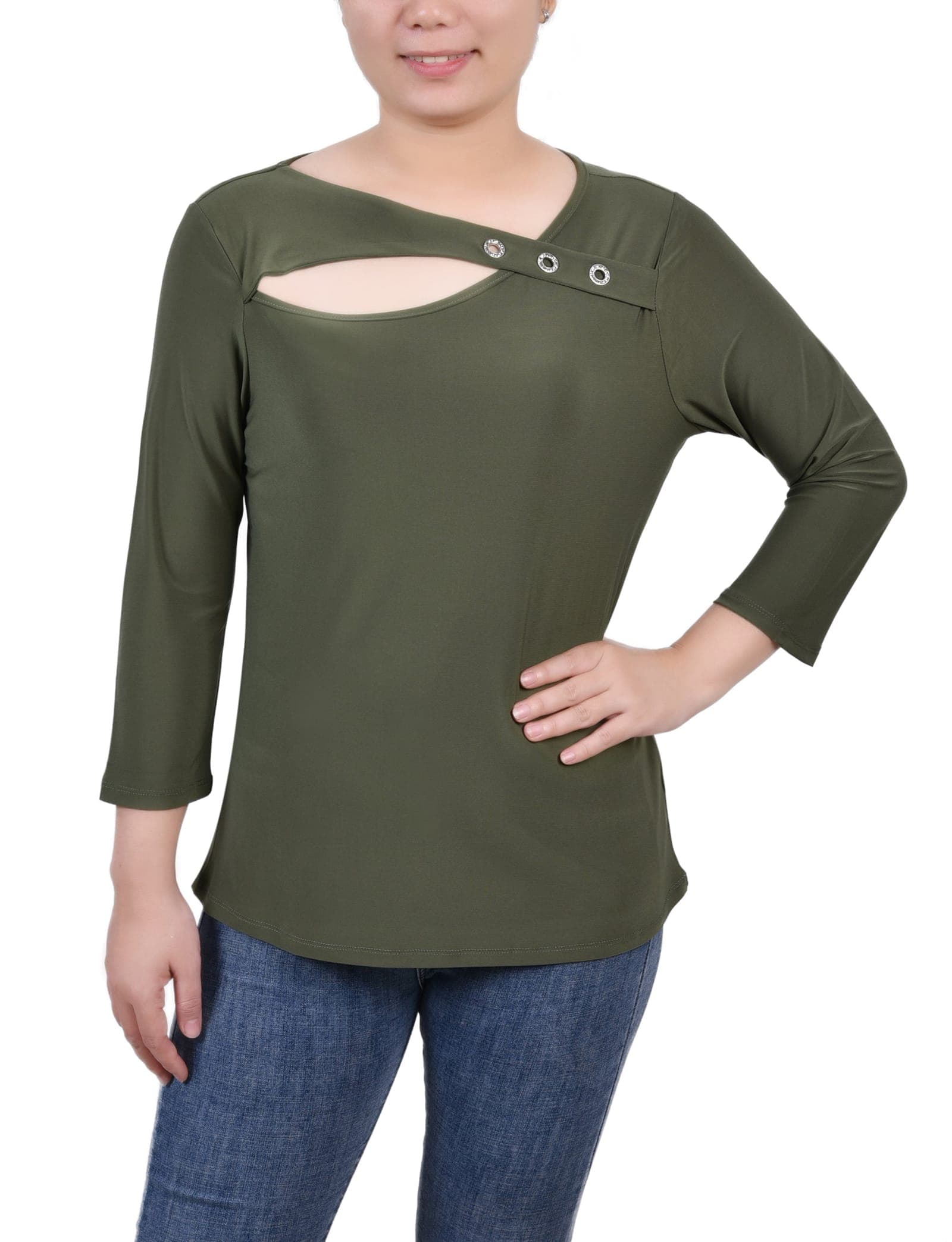 Petite 3/4 Sleeve Cutout Top