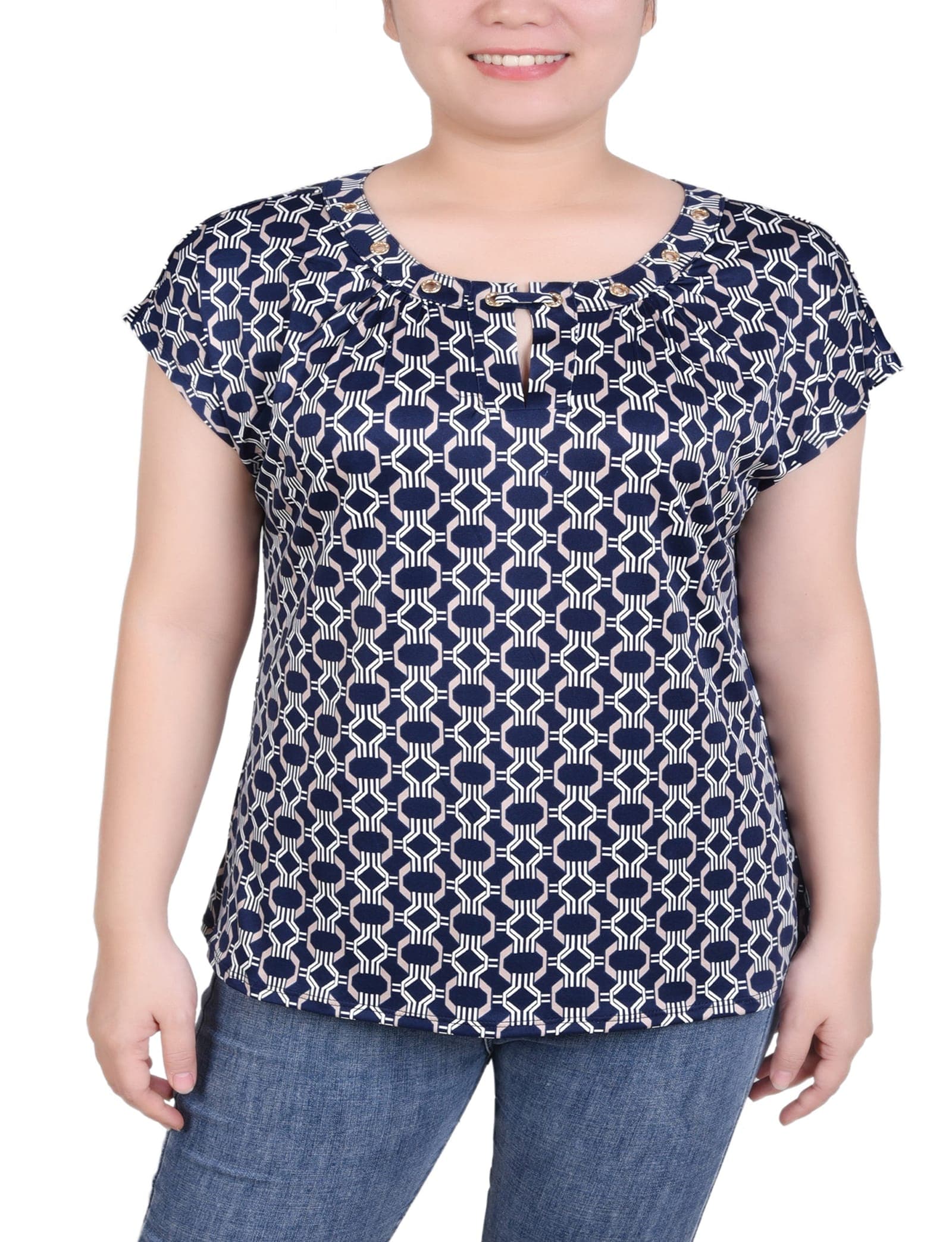 Plus Size Extended Sleeve Top with Grommets