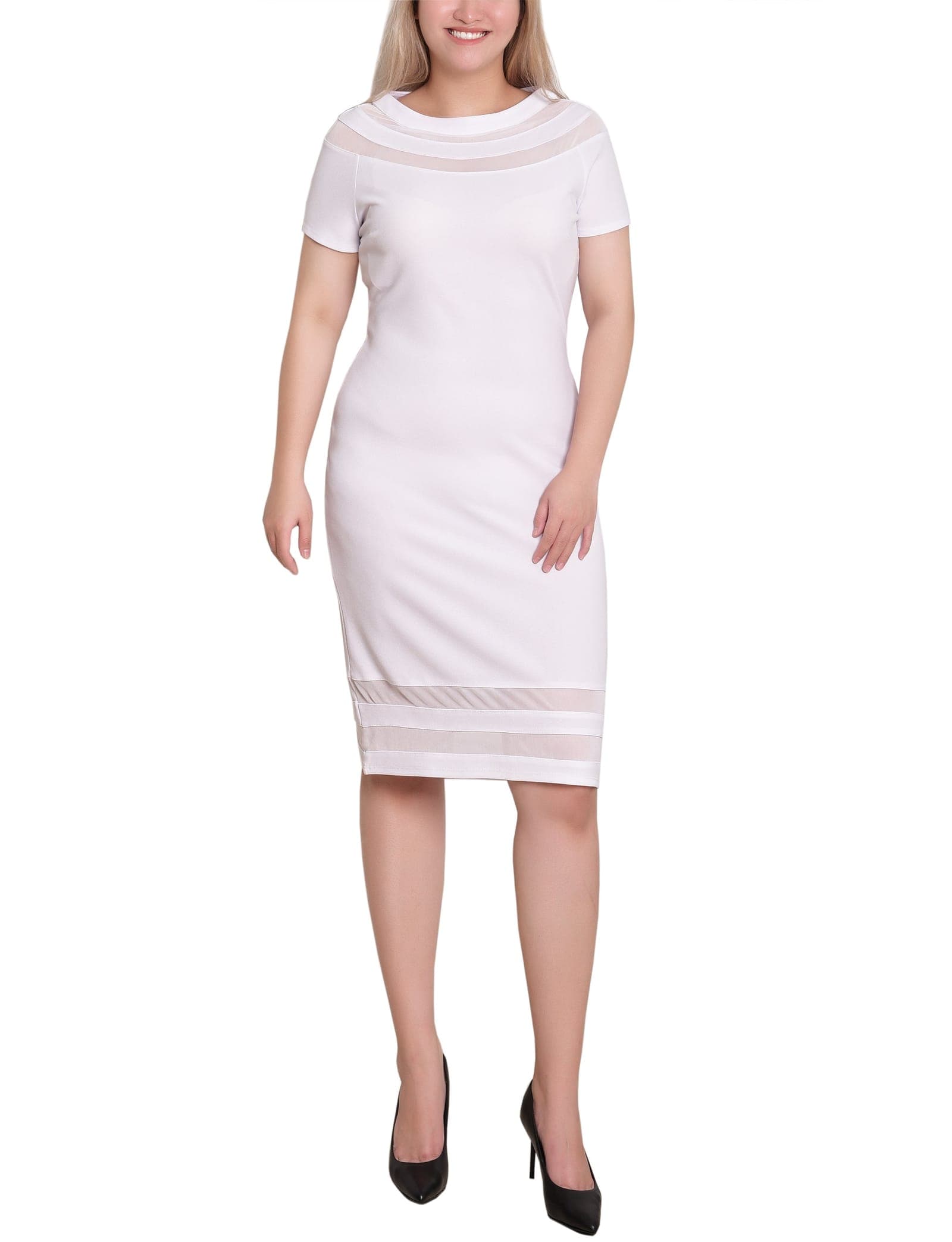 Petite Short Sleeve Dress with Mesh Insets