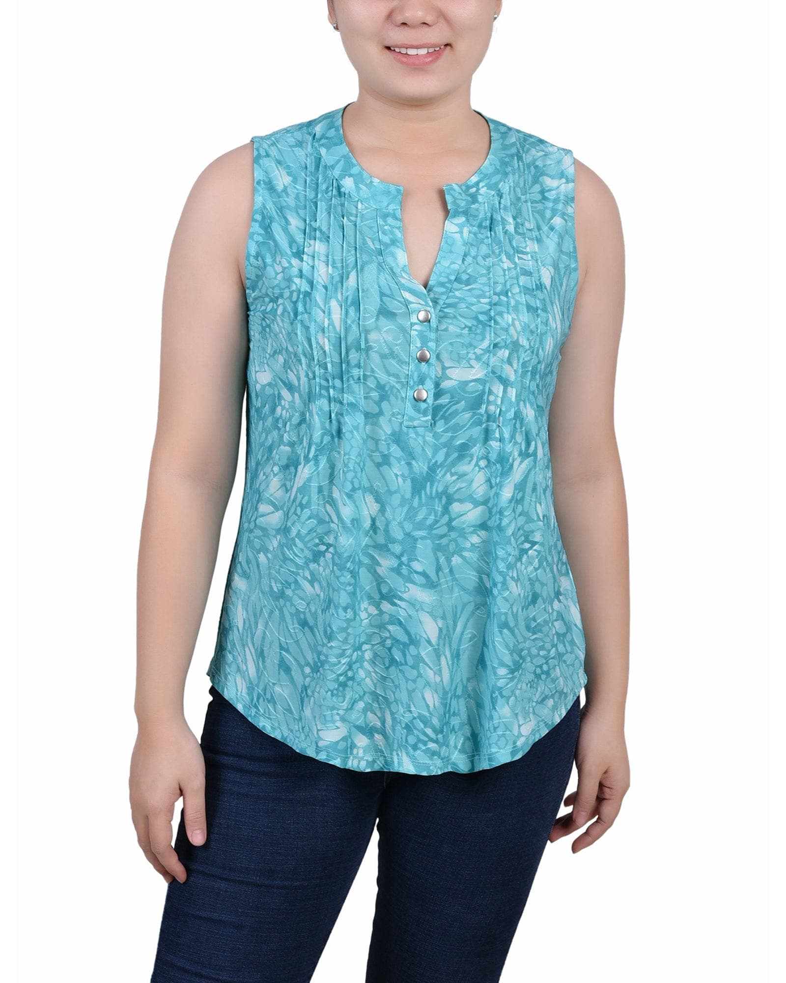Petite Sleeveless Jacquard Y Neck Top