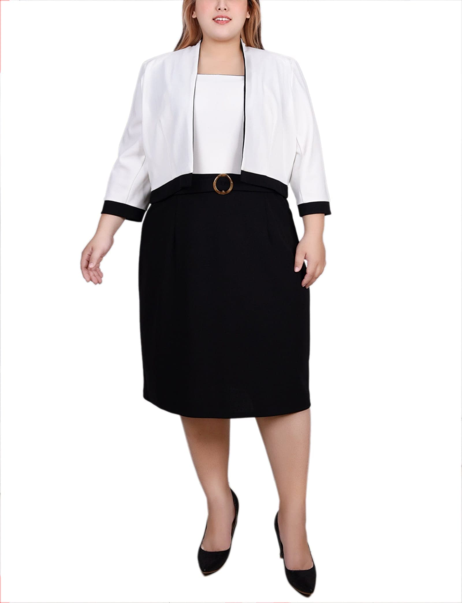 Plus Size 3/4 Sleeve 2 Piece Colorblocked Dress Set