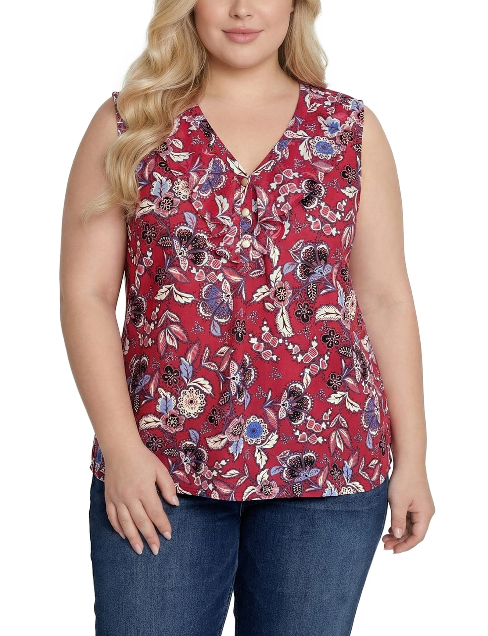 Plus Size Sleeveless Knit V Neck Top