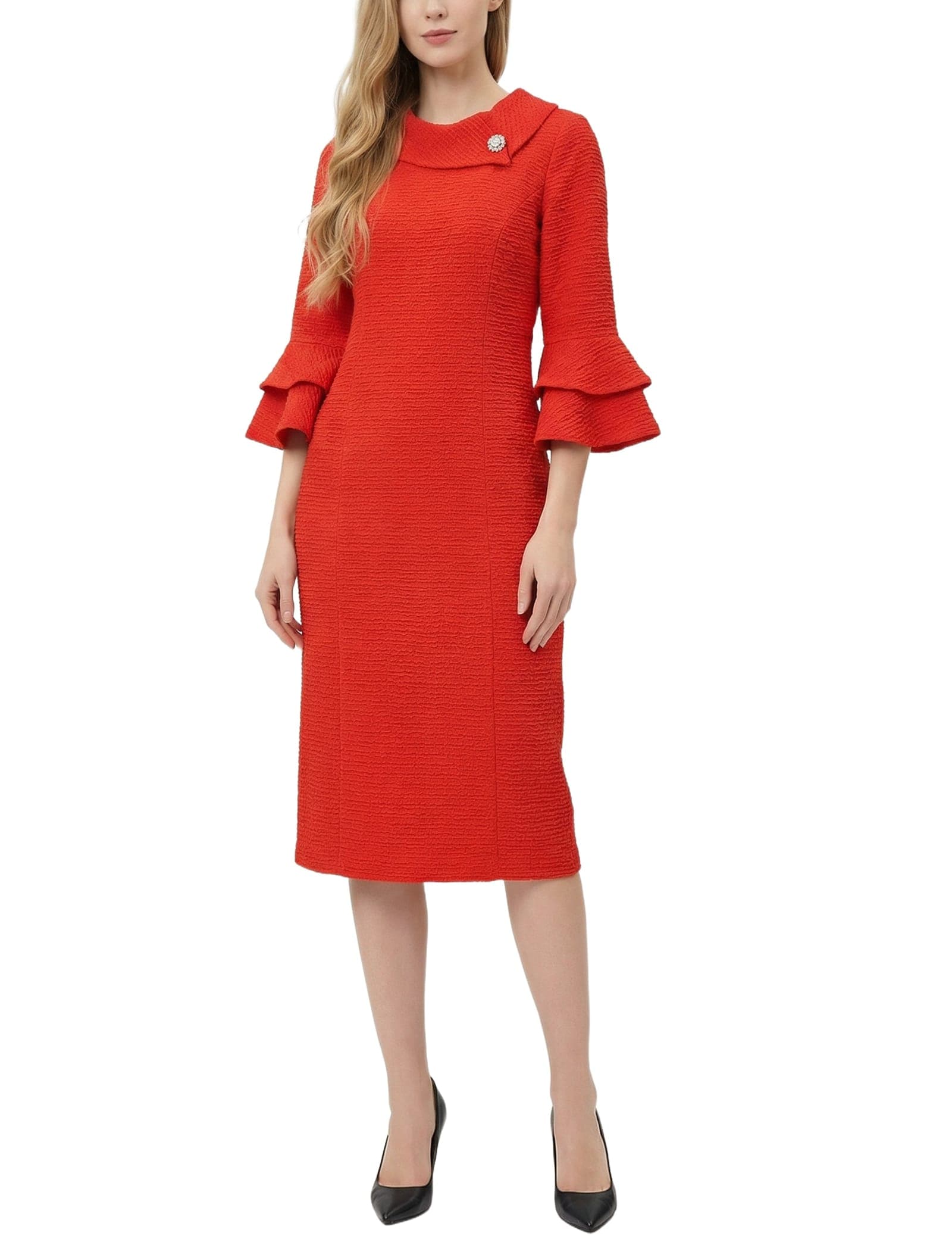 Petite 3/4 Sleeve Shawl Collar Dress