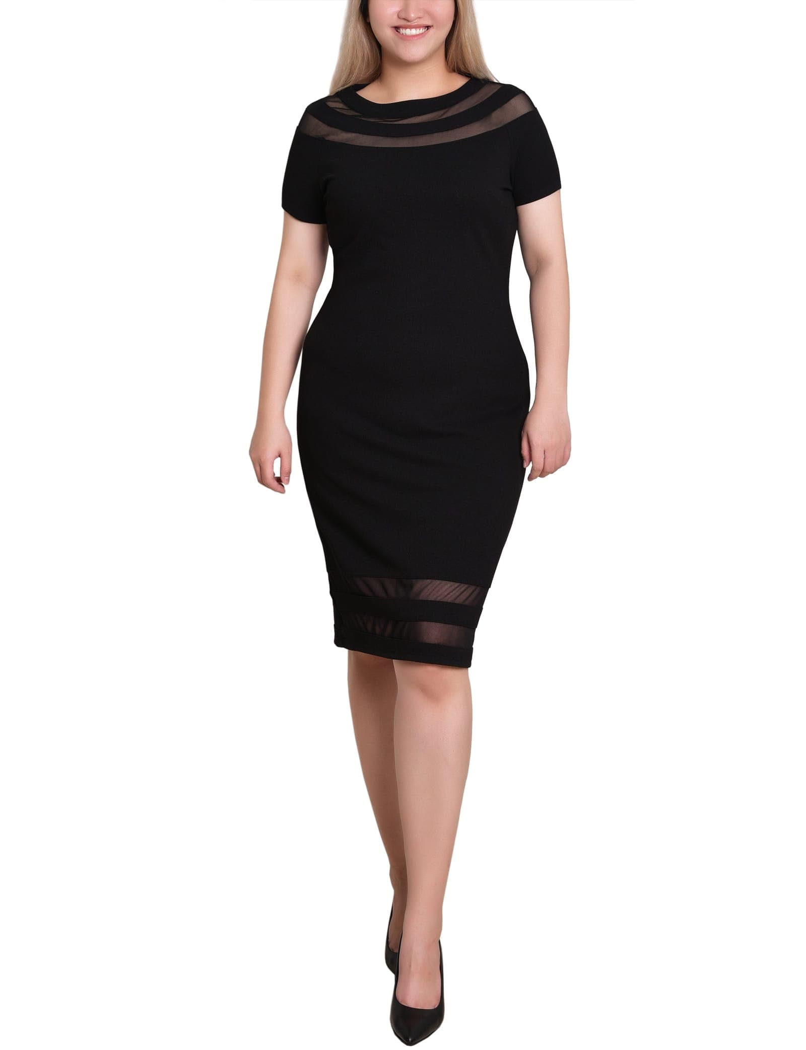 Petite Short Sleeve Dress with Mesh Insets