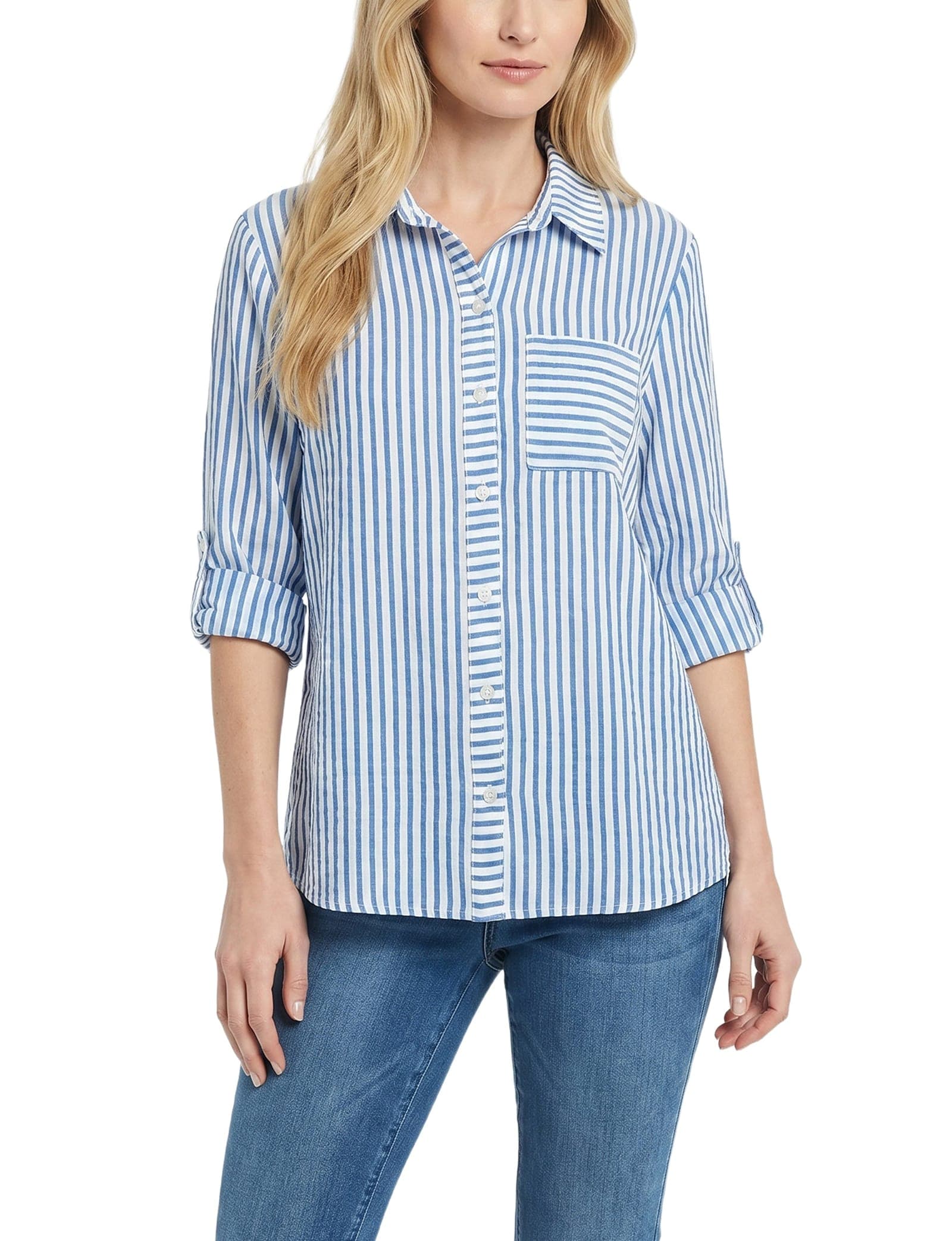 Petite 3/4 Sleeve Roll Tab Blouse