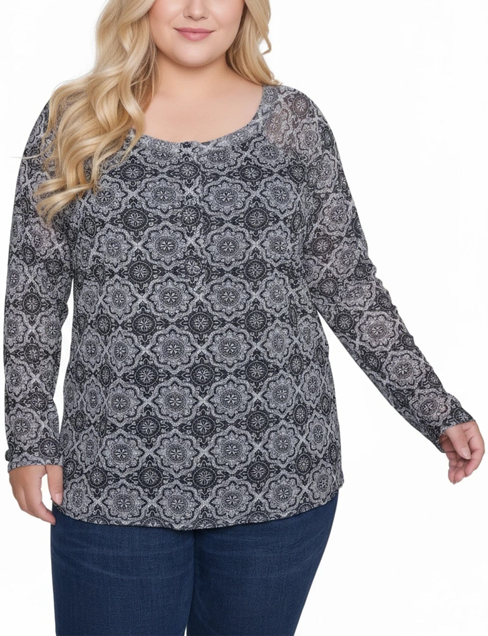 Plus Long Raglan Sleeve Mesh Top