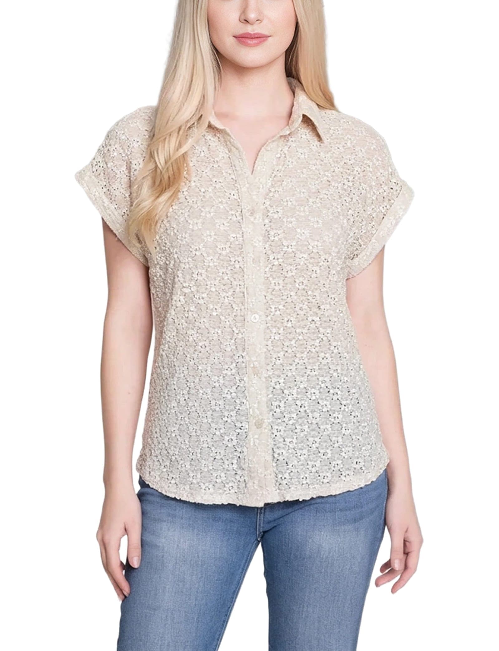 Petite Short Sleeve Lace Blouse