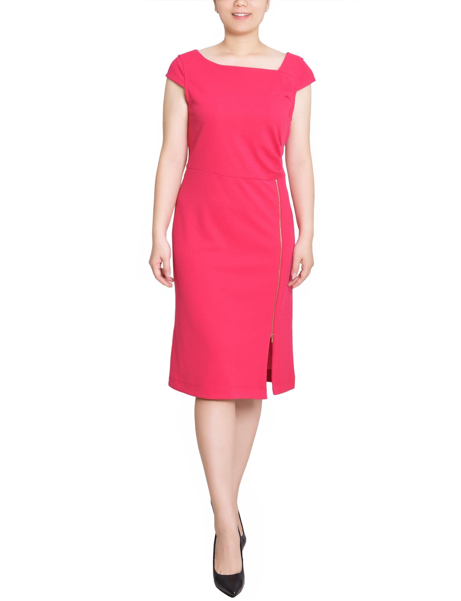 Petite Cap Sleeve Exposed Zipper Dress