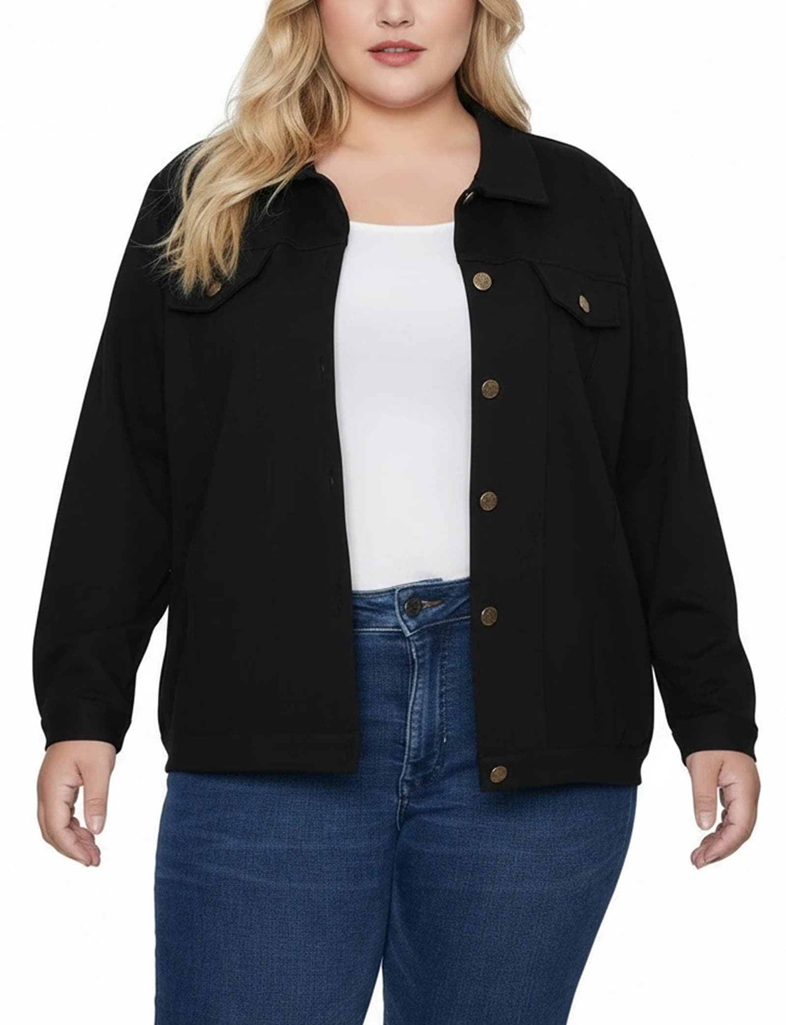 Plus Size Long Sleeve Ponte Cropped Jacket