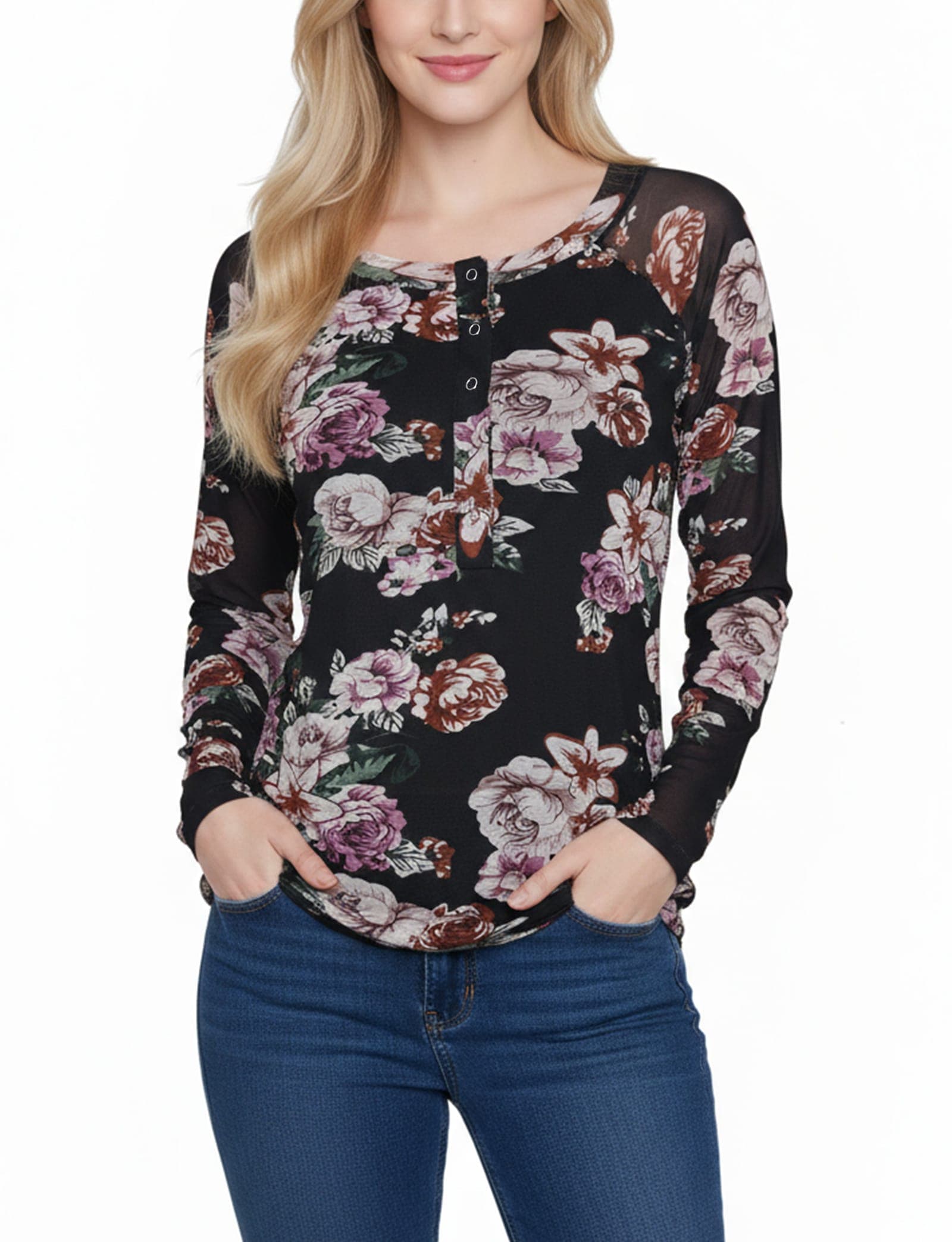 Long Raglan Sleeve Mesh Top