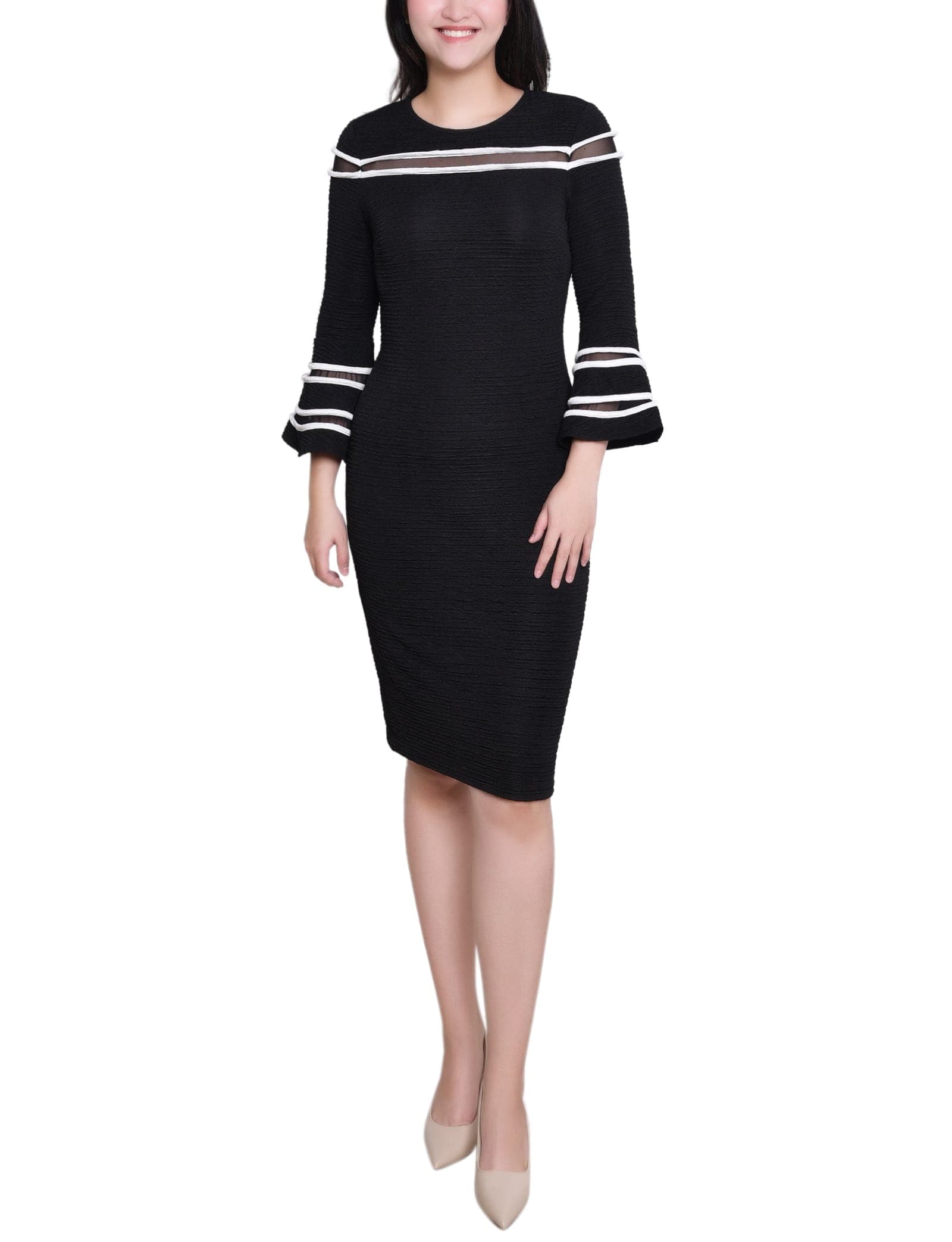 Long Bell Sleeve Dress with Contrast Striping