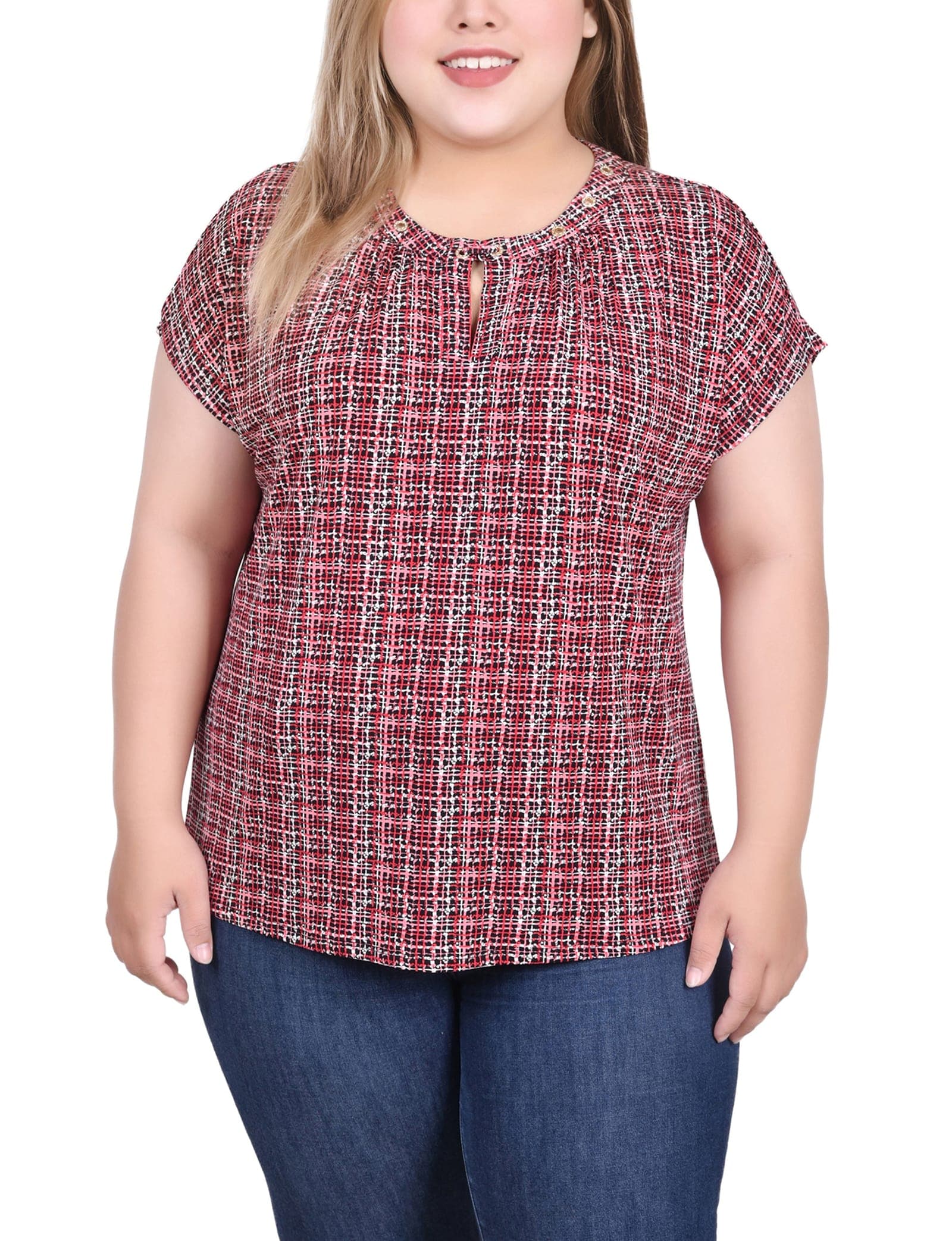 Plus Size Extended Sleeve Top with Grommets