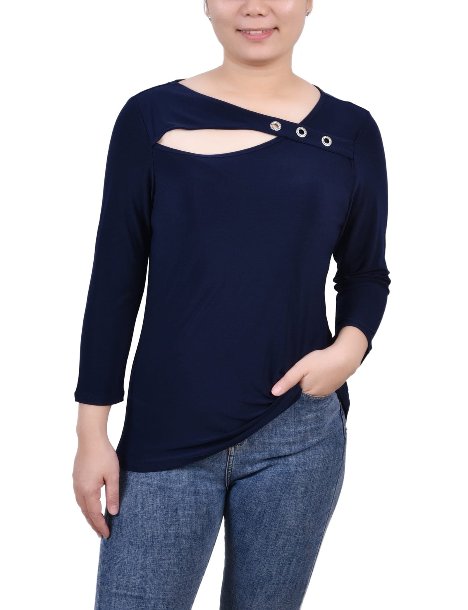 Petite 3/4 Sleeve Cutout Top