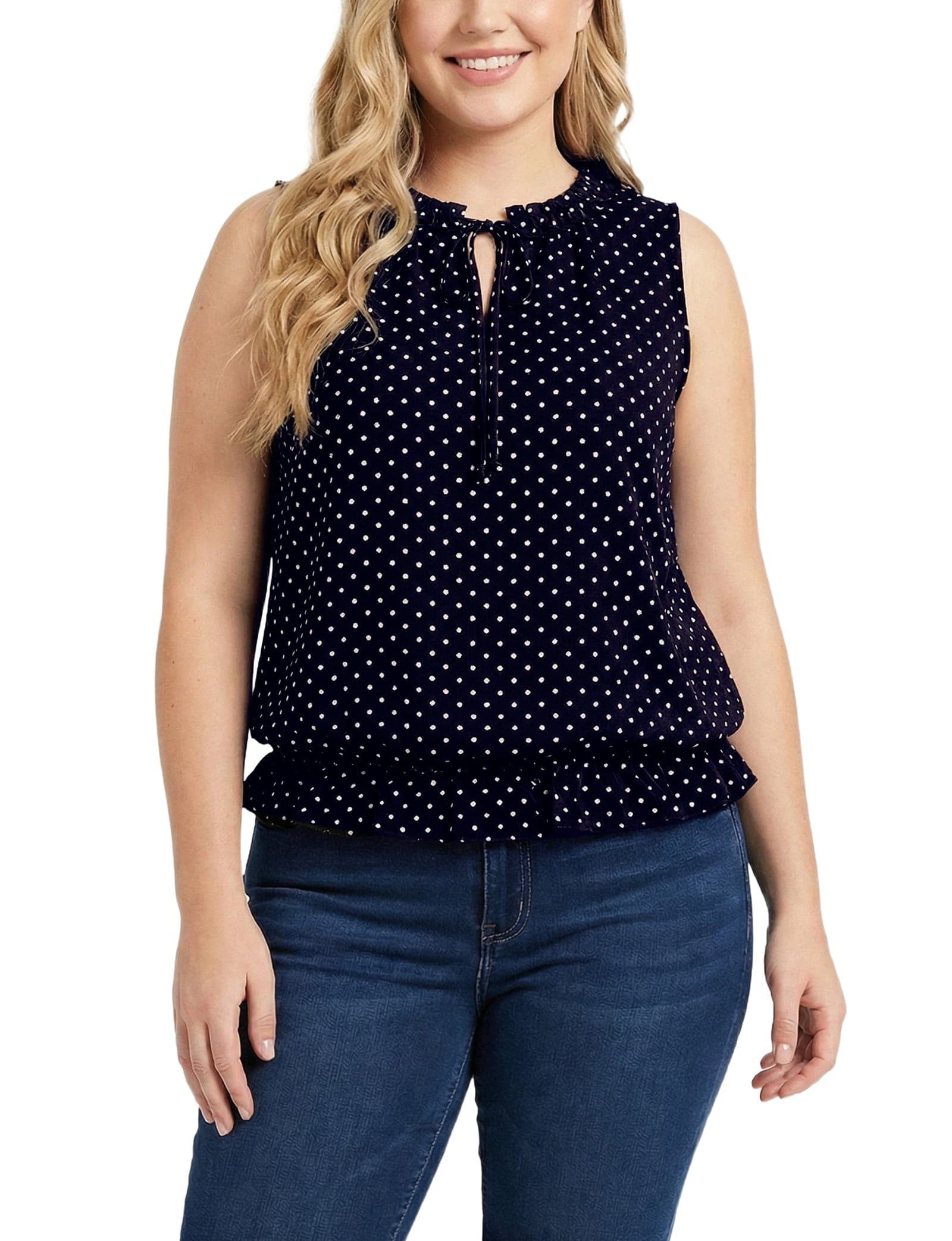 Plus Size Sleeveless Ruffle Flounced Blouse