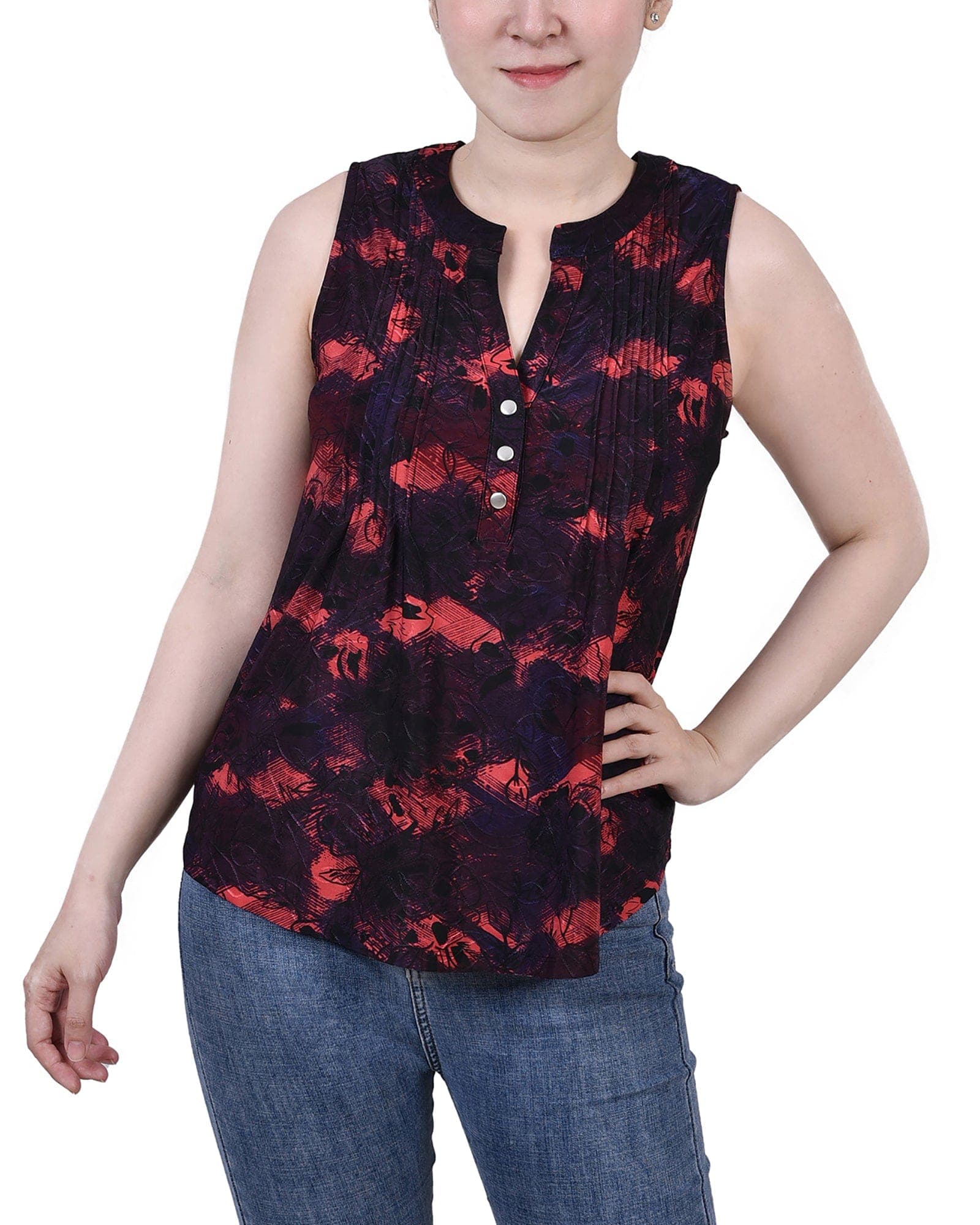 Petite Sleeveless Jacquard Y Neck Top