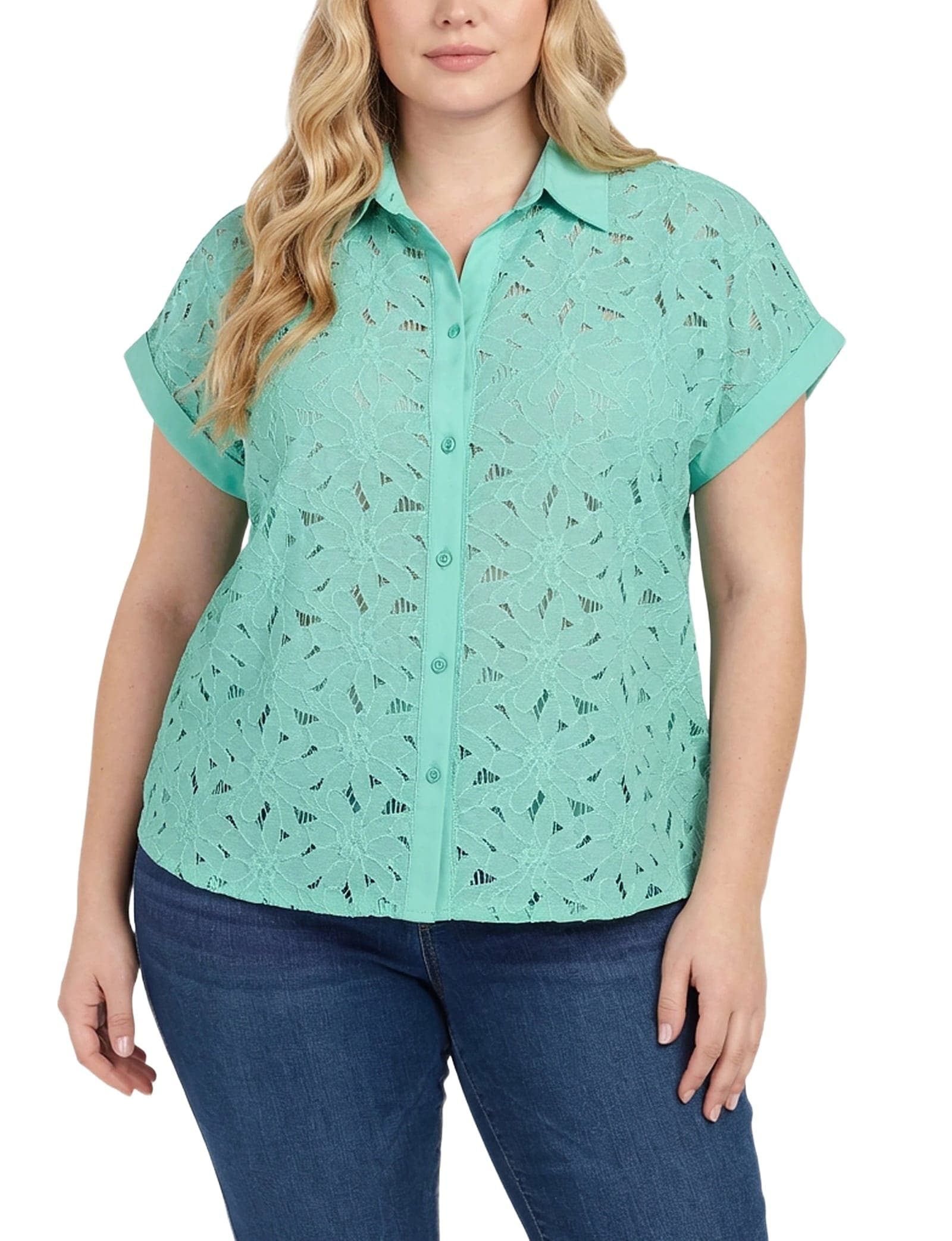 Plus Size Short Sleeve Eyelet Blouse