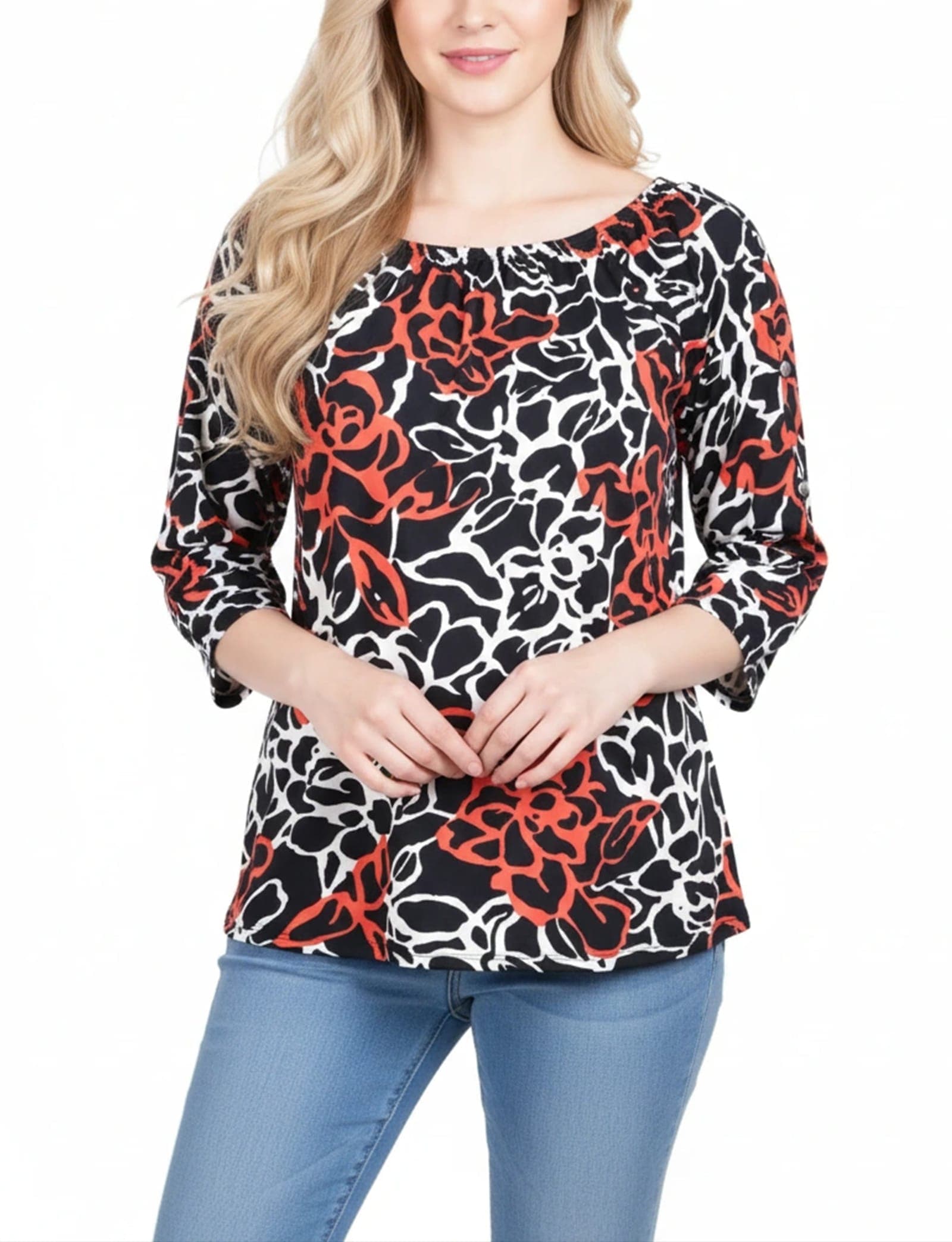 3/4 Sleeve Round Neck Top