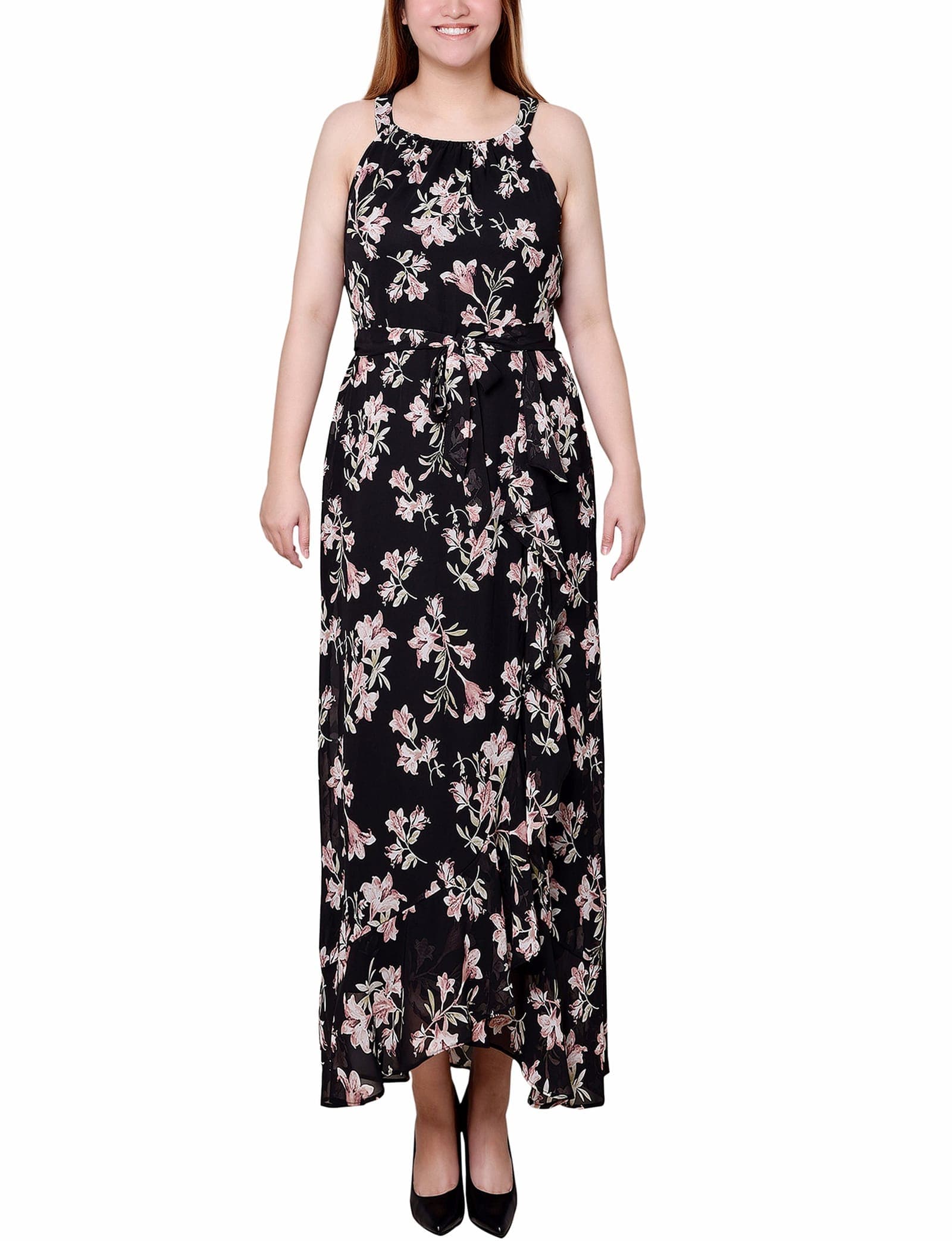 Petite Halter Front Chiffon Maxi Dress