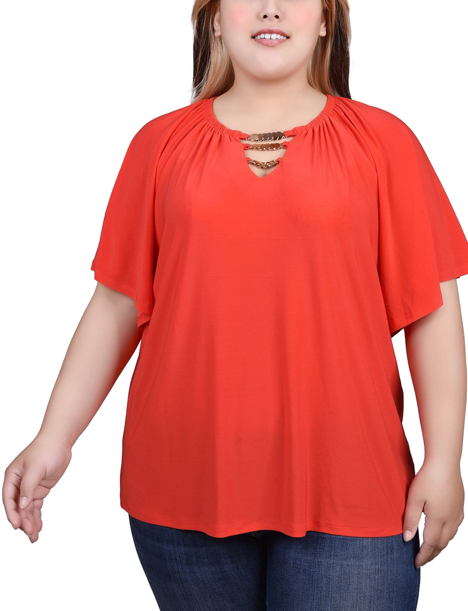 Plus Size Raglan Sleeve Top with Chain Details