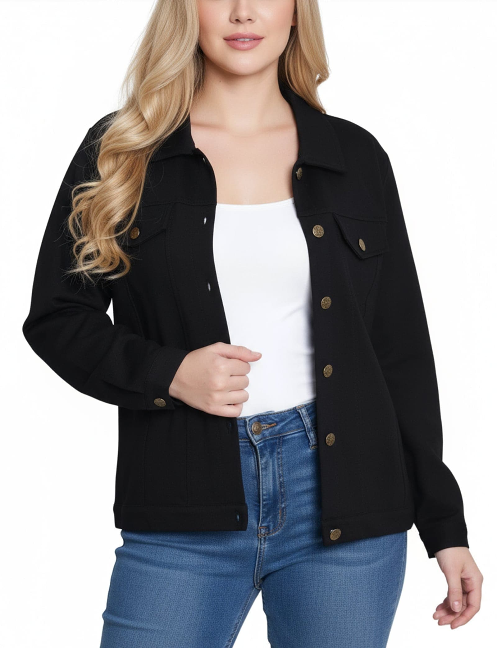 Petite Long Sleeve Ponte Cropped Jacket