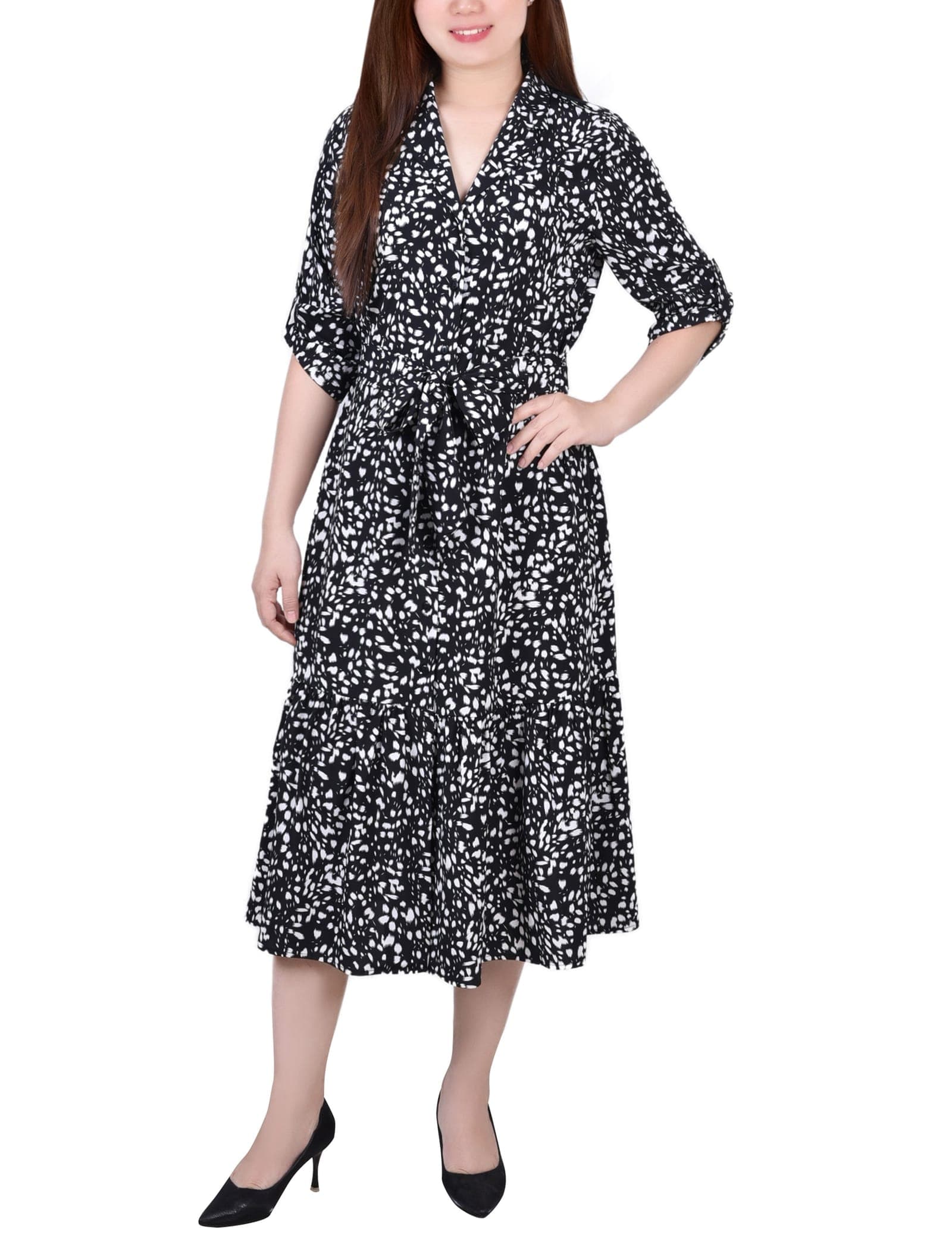 Long Sleeve Tiered Dress with Belt
