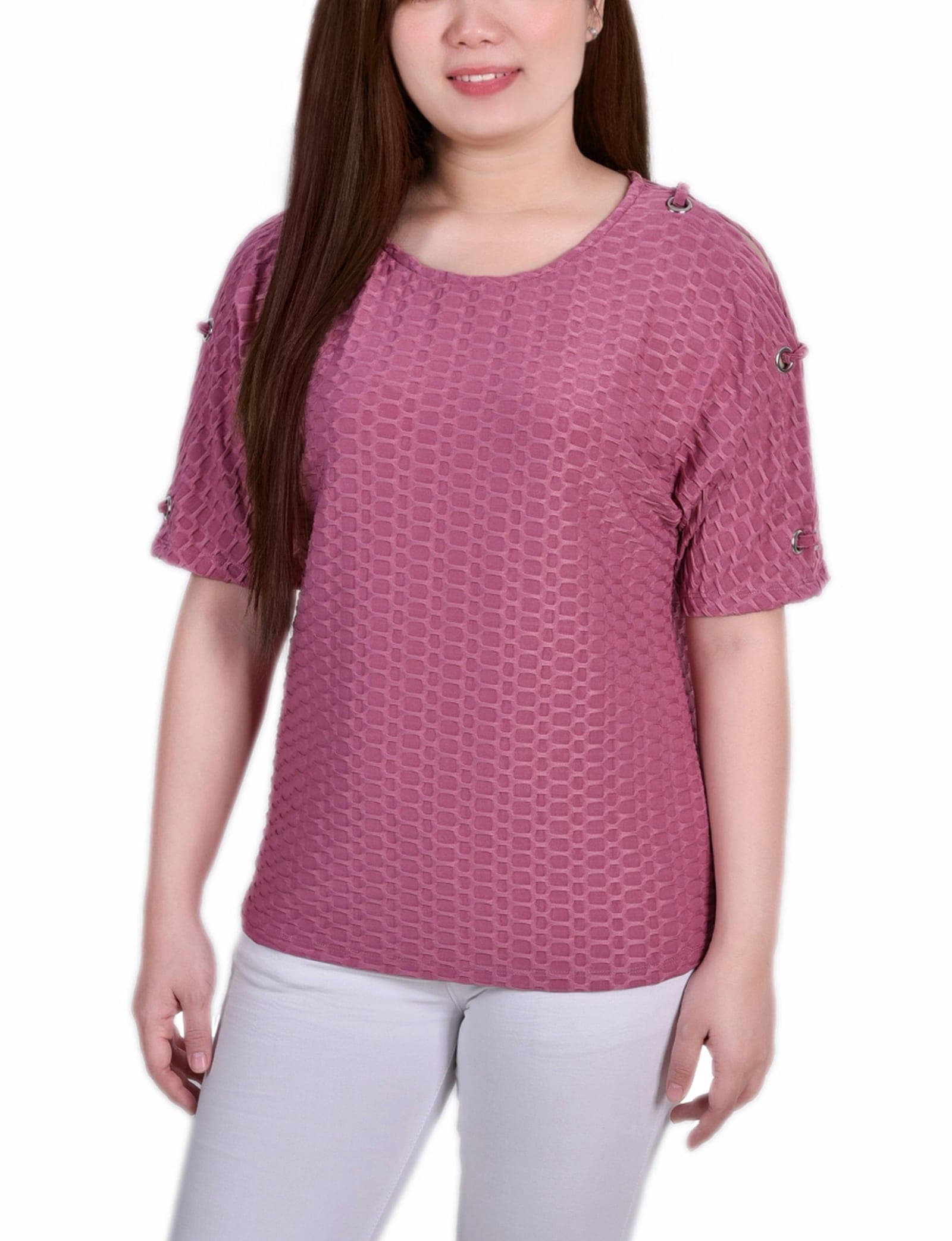 Petite Honeycomb Open Shoulder Tunic