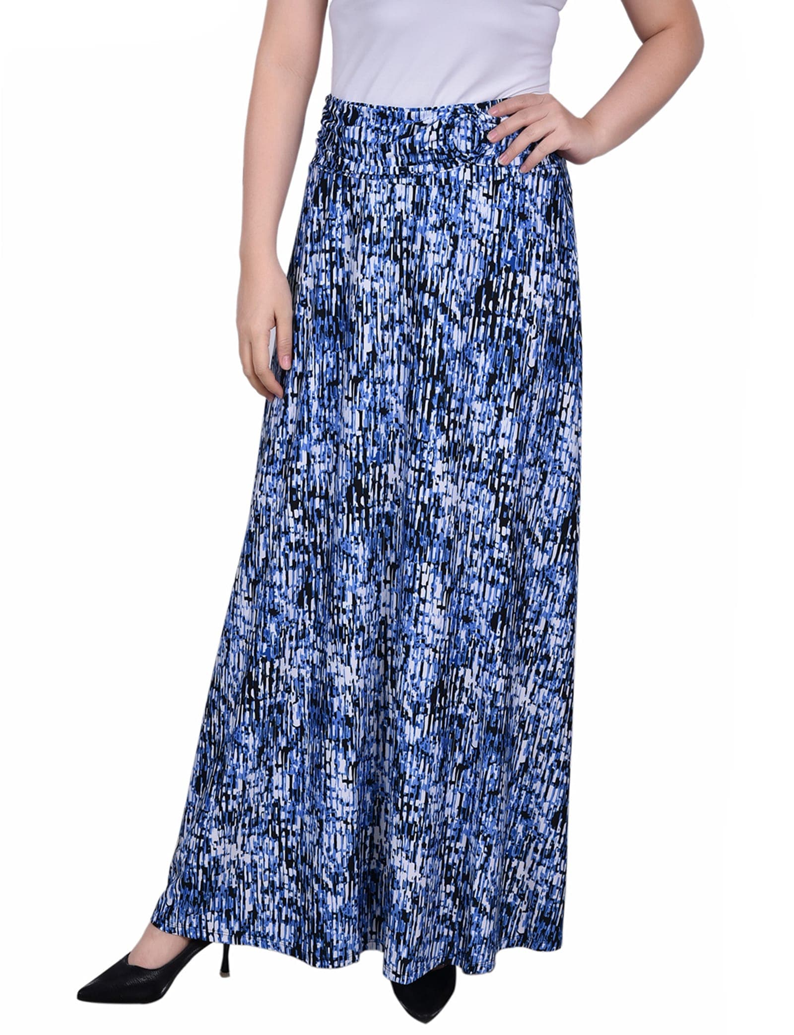 Petite Maxi a-Line Skirt with Front Faux Belt with Ring Detail