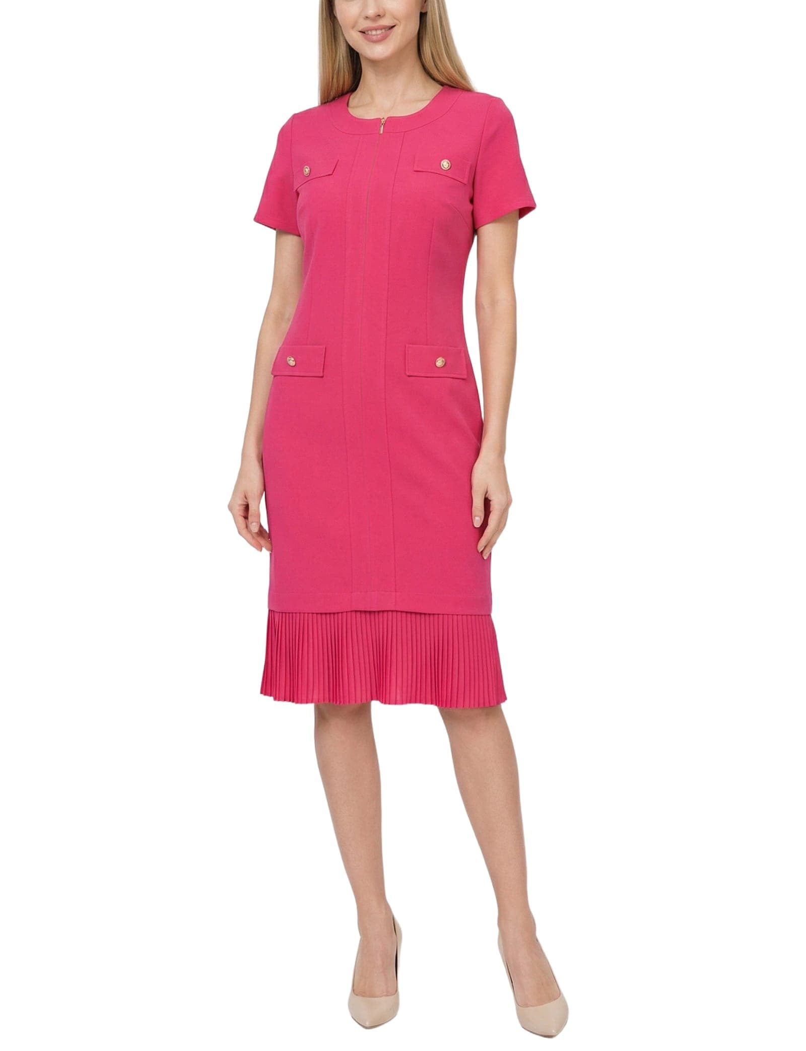 Short Sleeve Pleat Hem Dress