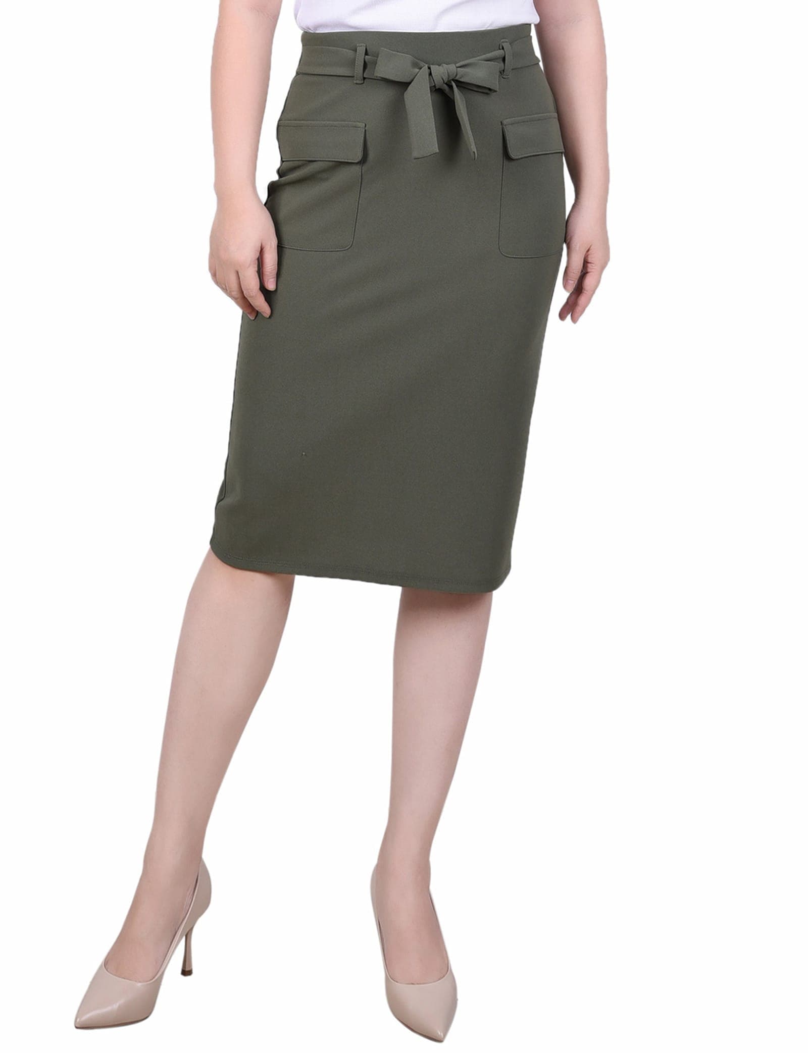 Slim Belted Scuba Crepe Skirt