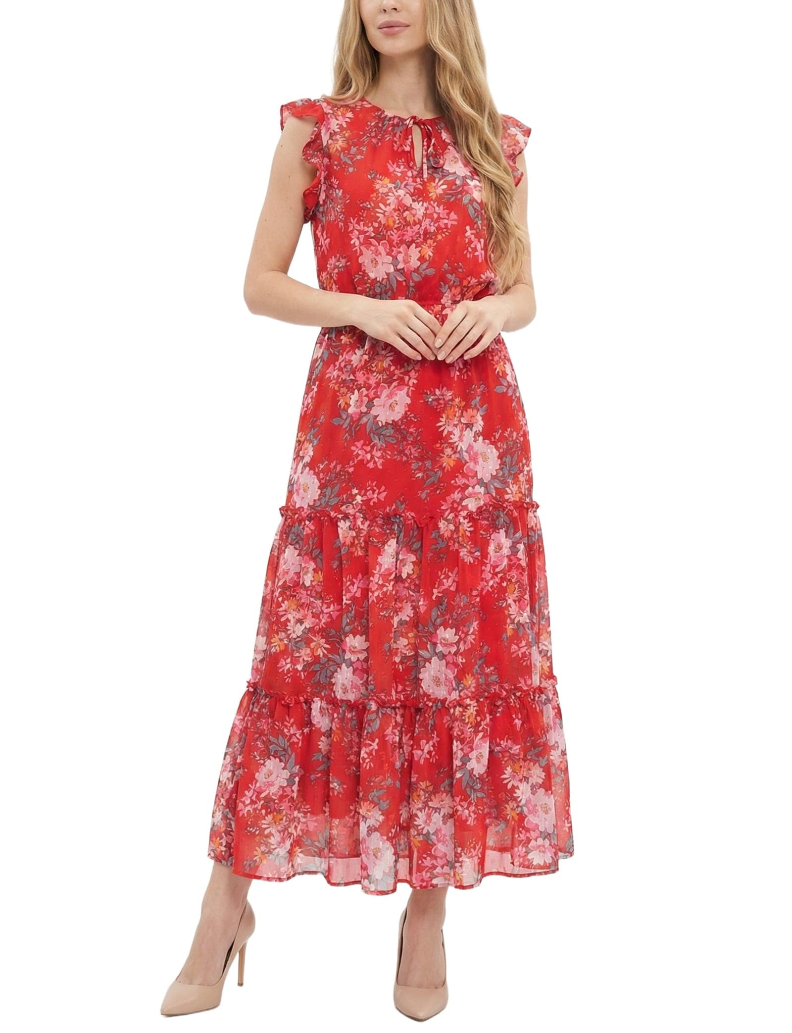 Petite Flutter Sleeve Tiered Dress