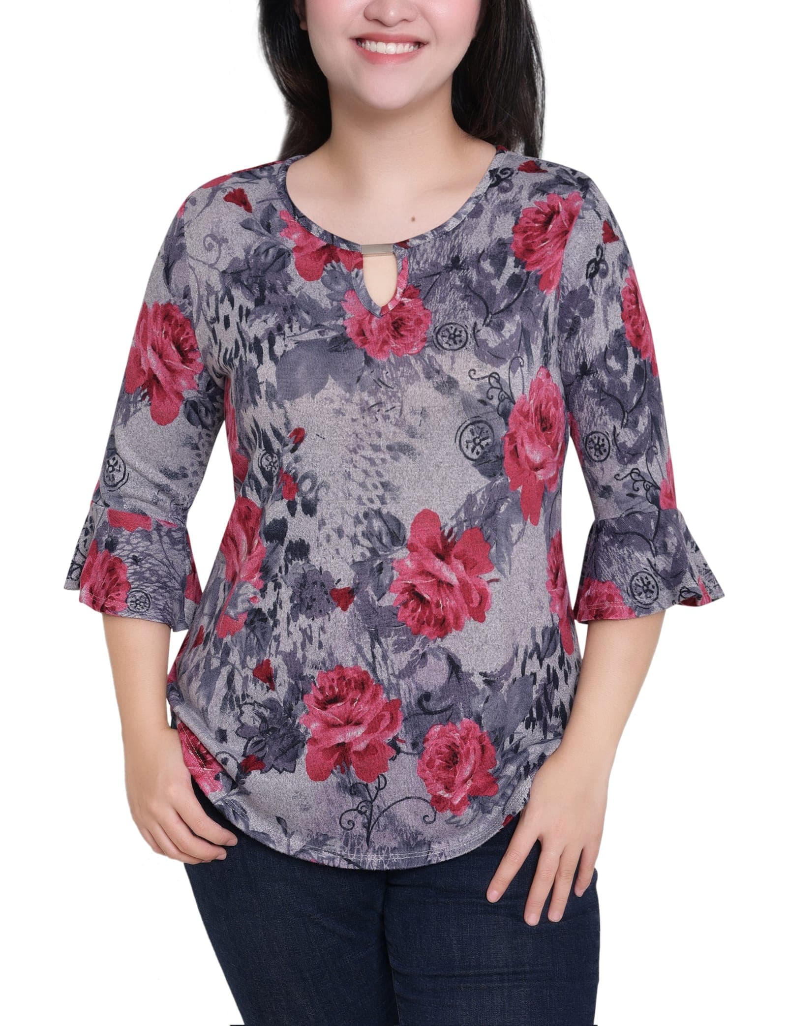 3/4 Bell Sleeve Top with Hardware