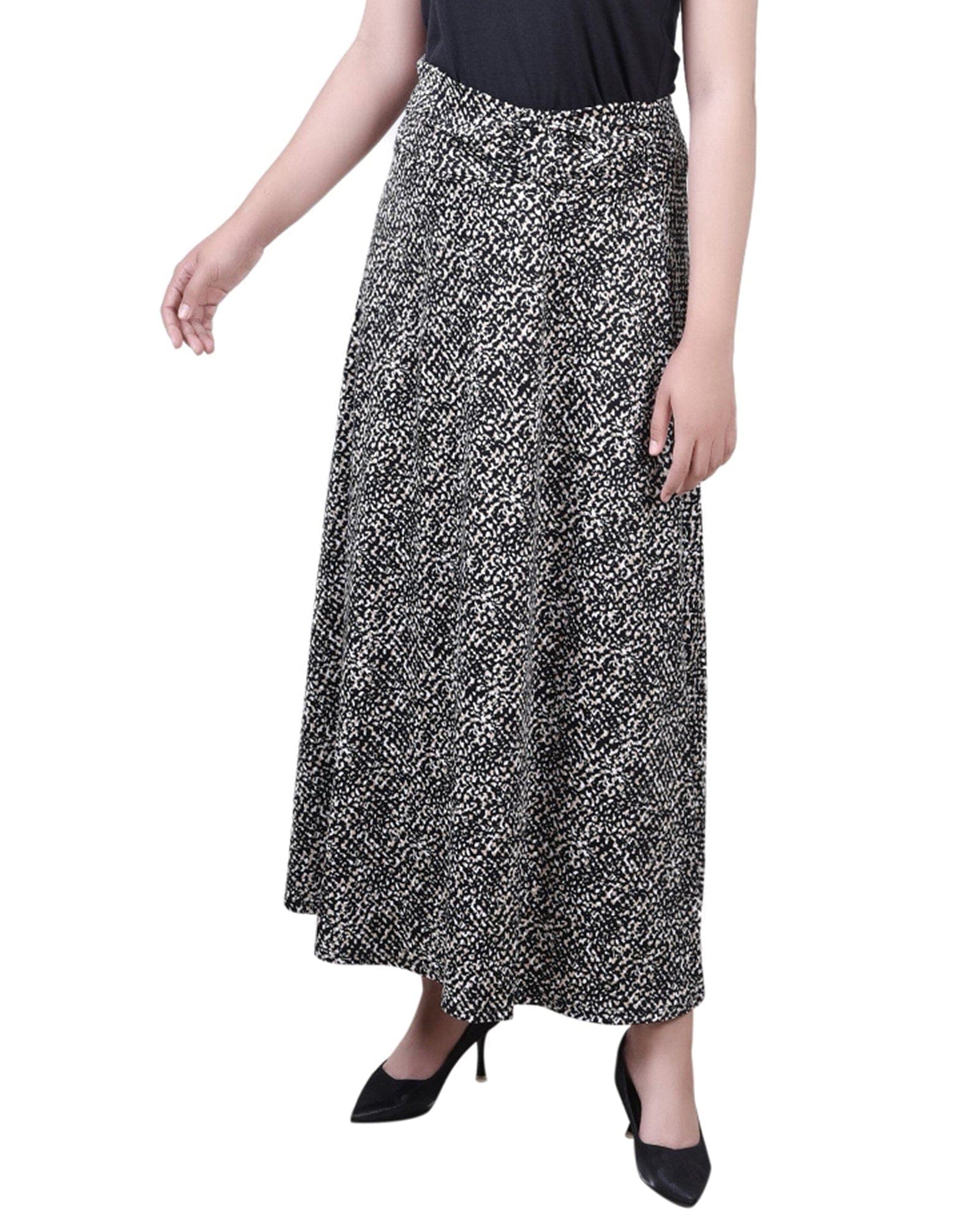 Petite Maxi a-Line Skirt with Front Faux Belt with Ring Detail