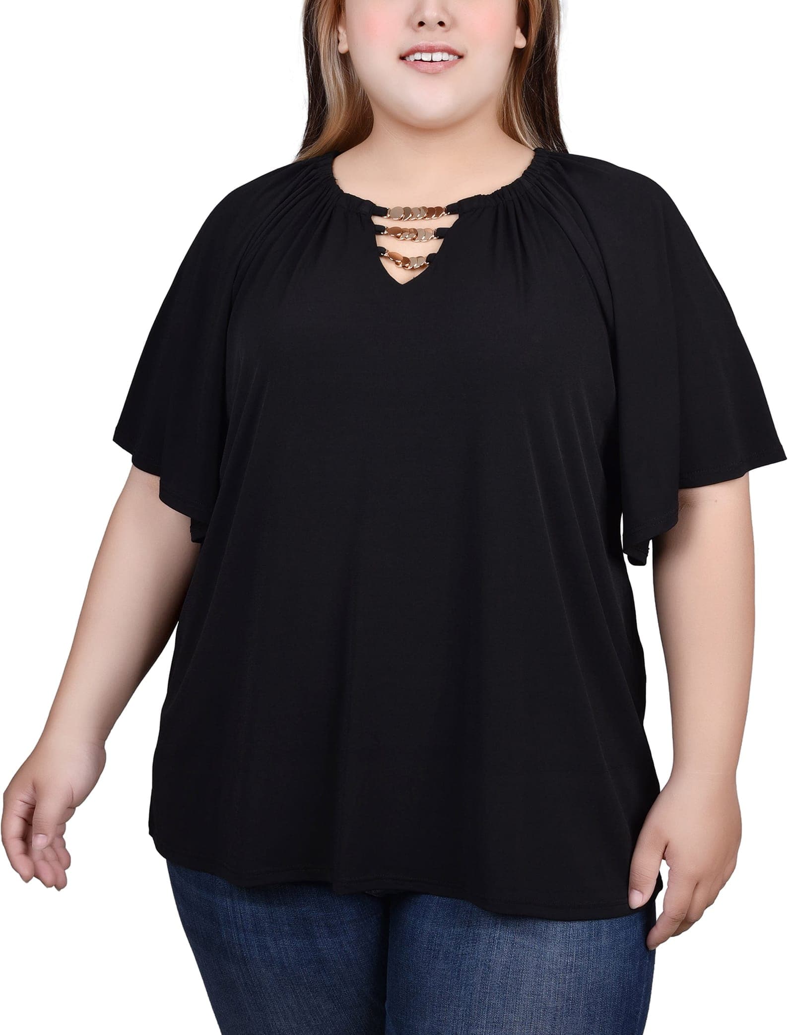 Plus Size Raglan Sleeve Top with Chain Details