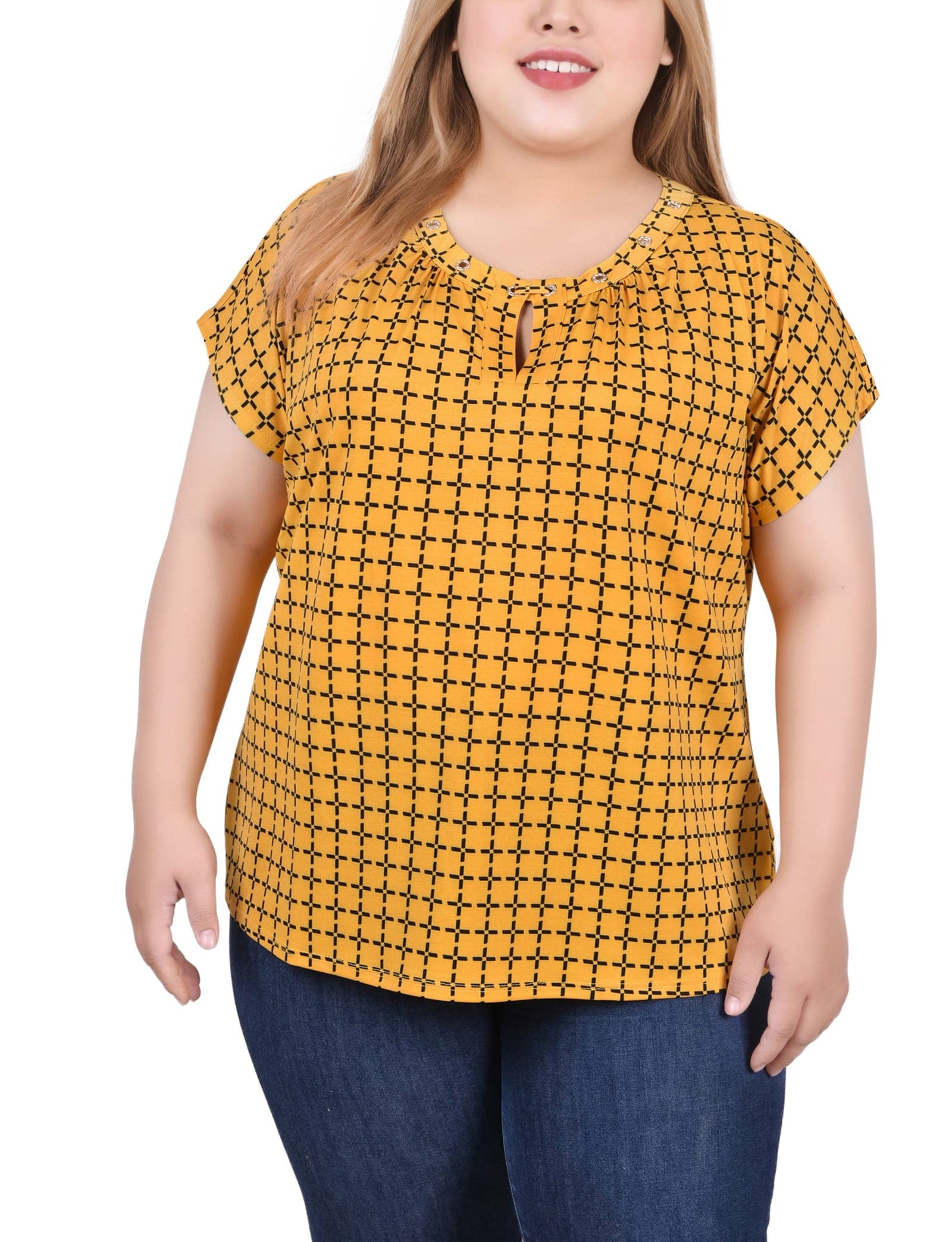 Plus Size Extended Sleeve Top with Grommets