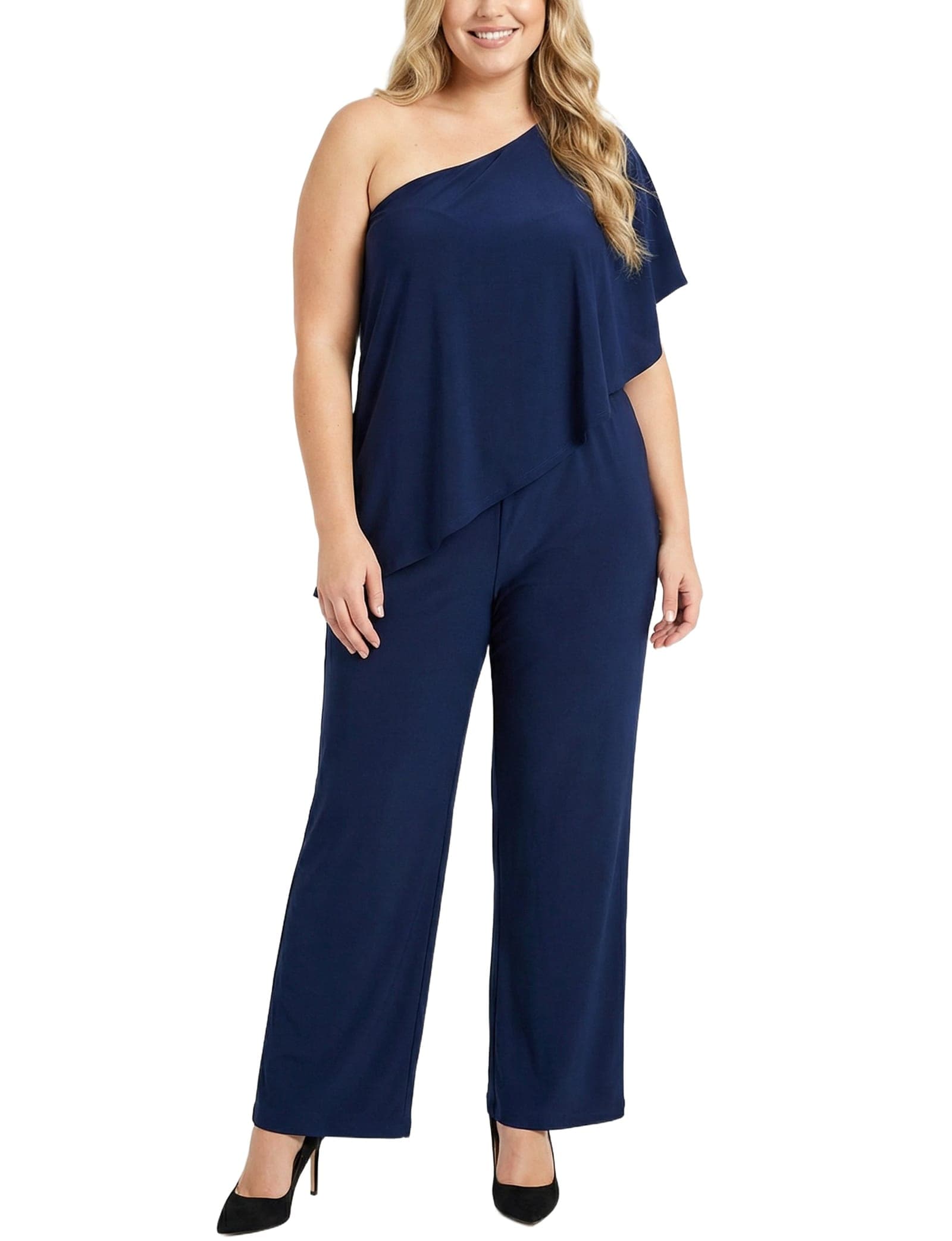 Plus Size Cape-Top Knit Jumpsuit