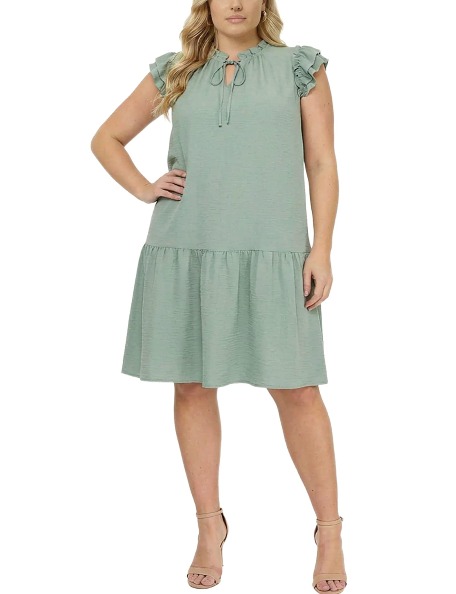 Plus Size Flutter Sleeve Flounced Dress