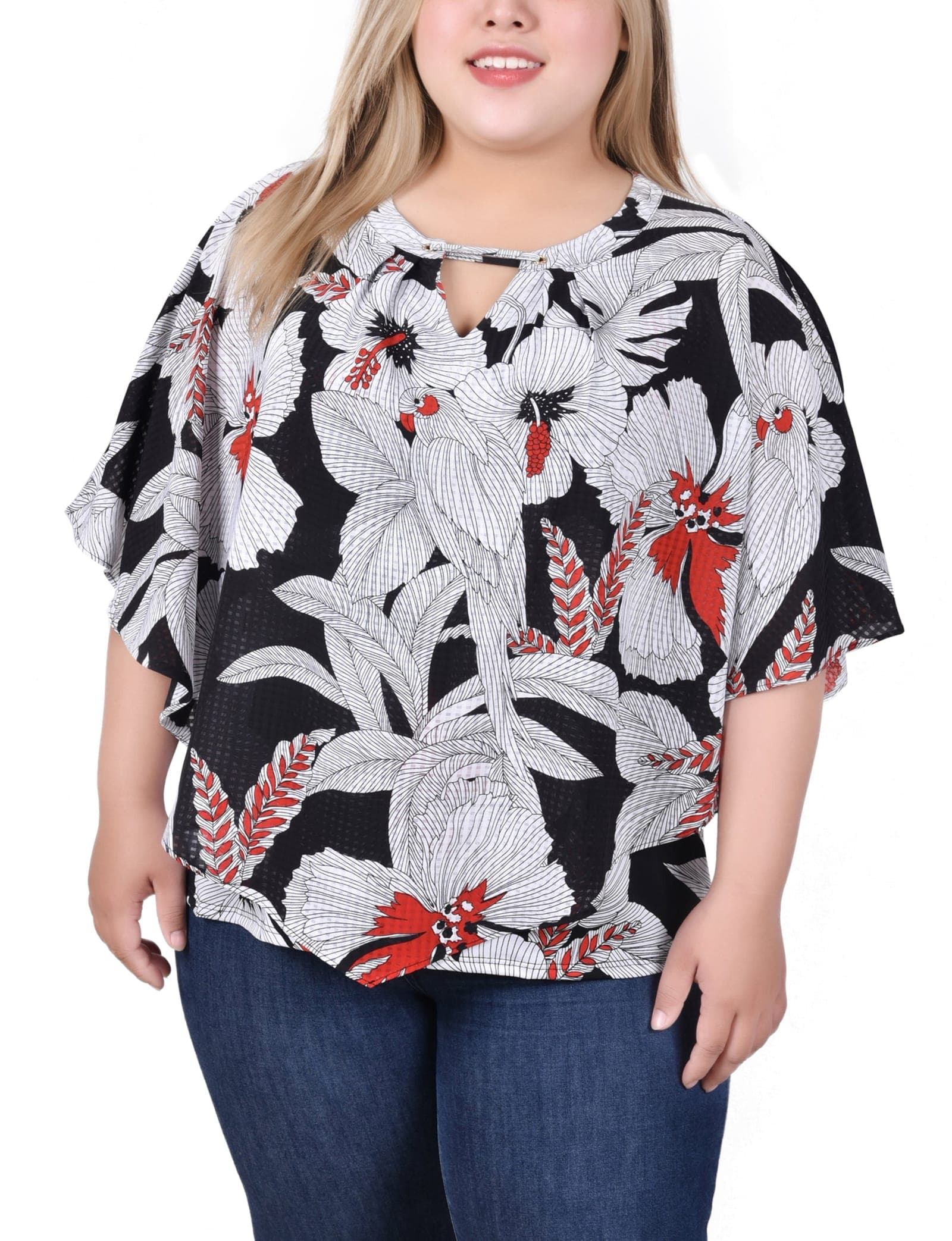 Plus Size Elbow Sleeve Poncho Top