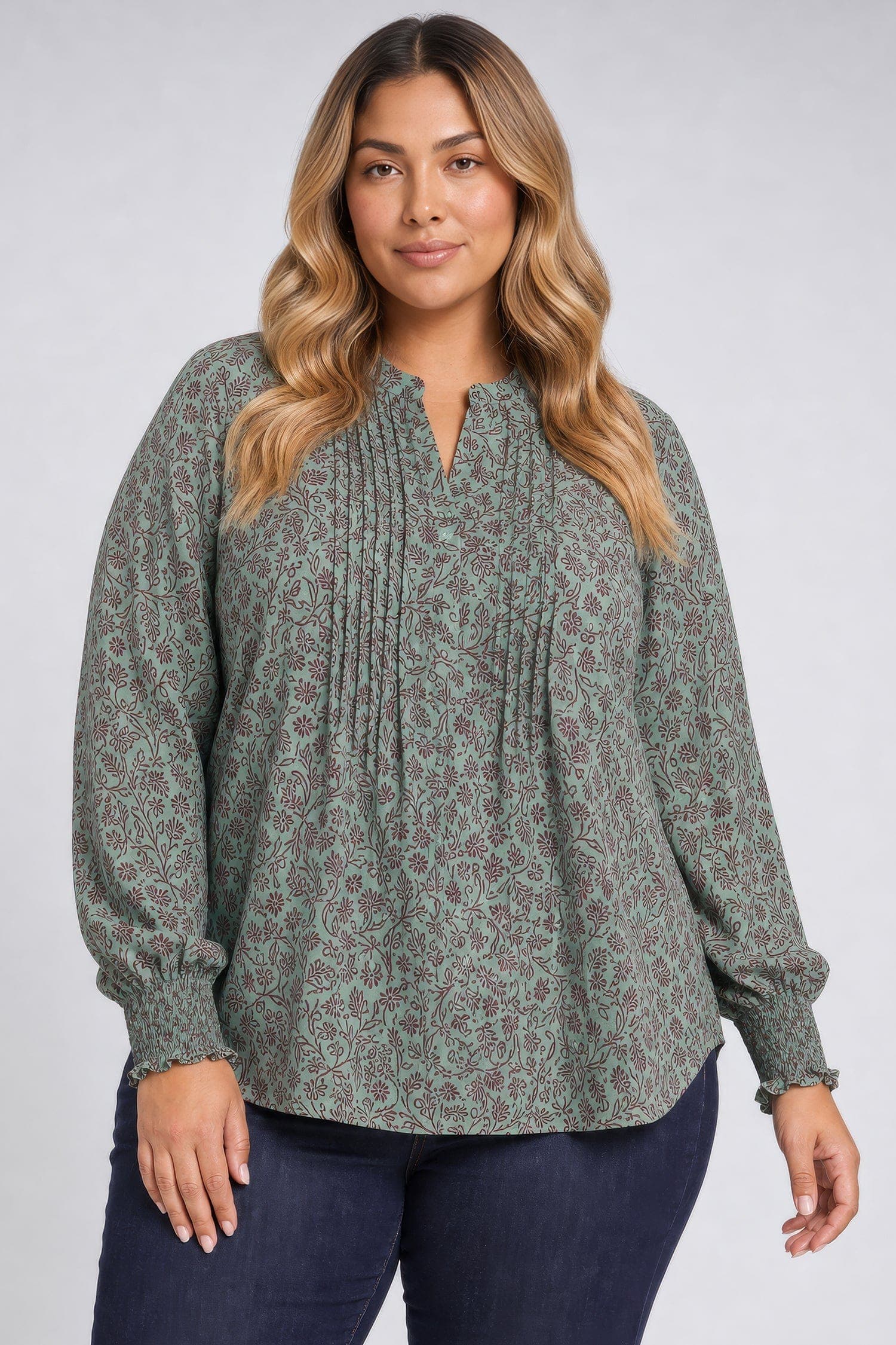 Pleated Peasant Blouse in Plus Size