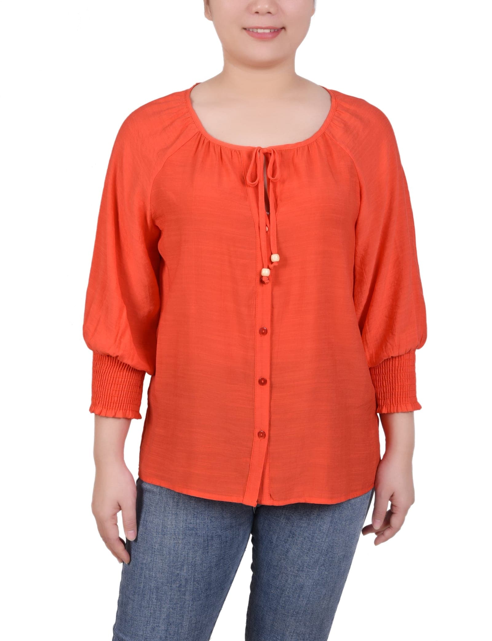 3/4 Sleeve Button Front Blouse