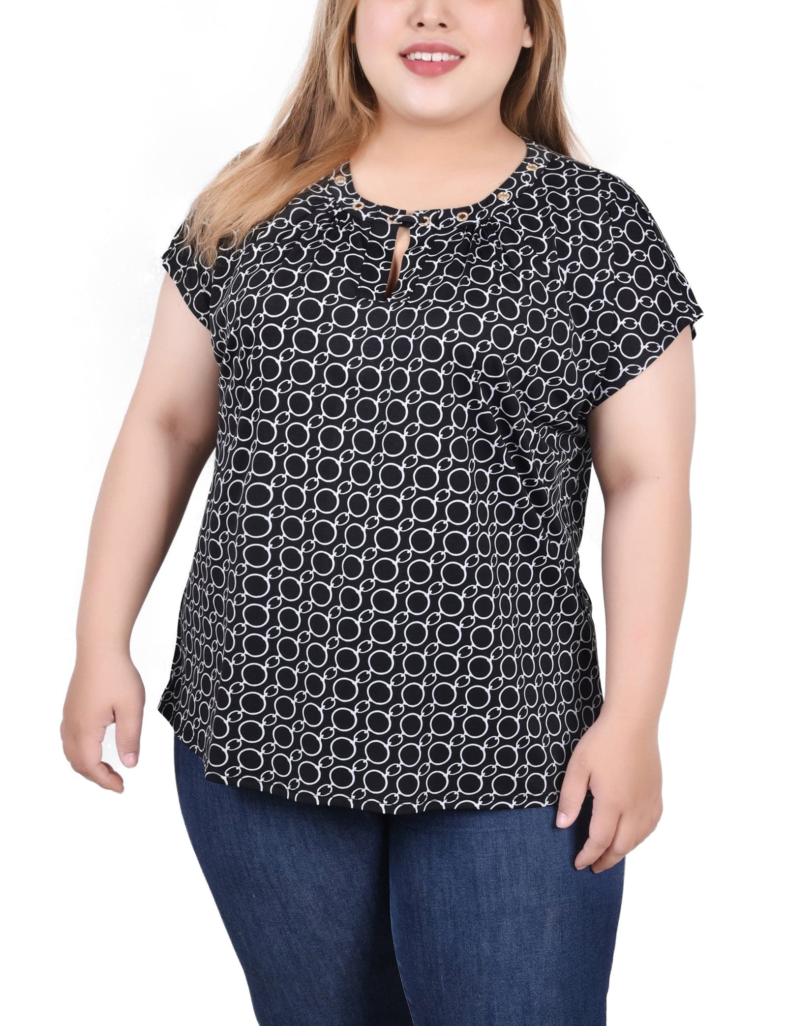 Plus Size Extended Sleeve Top with Grommets