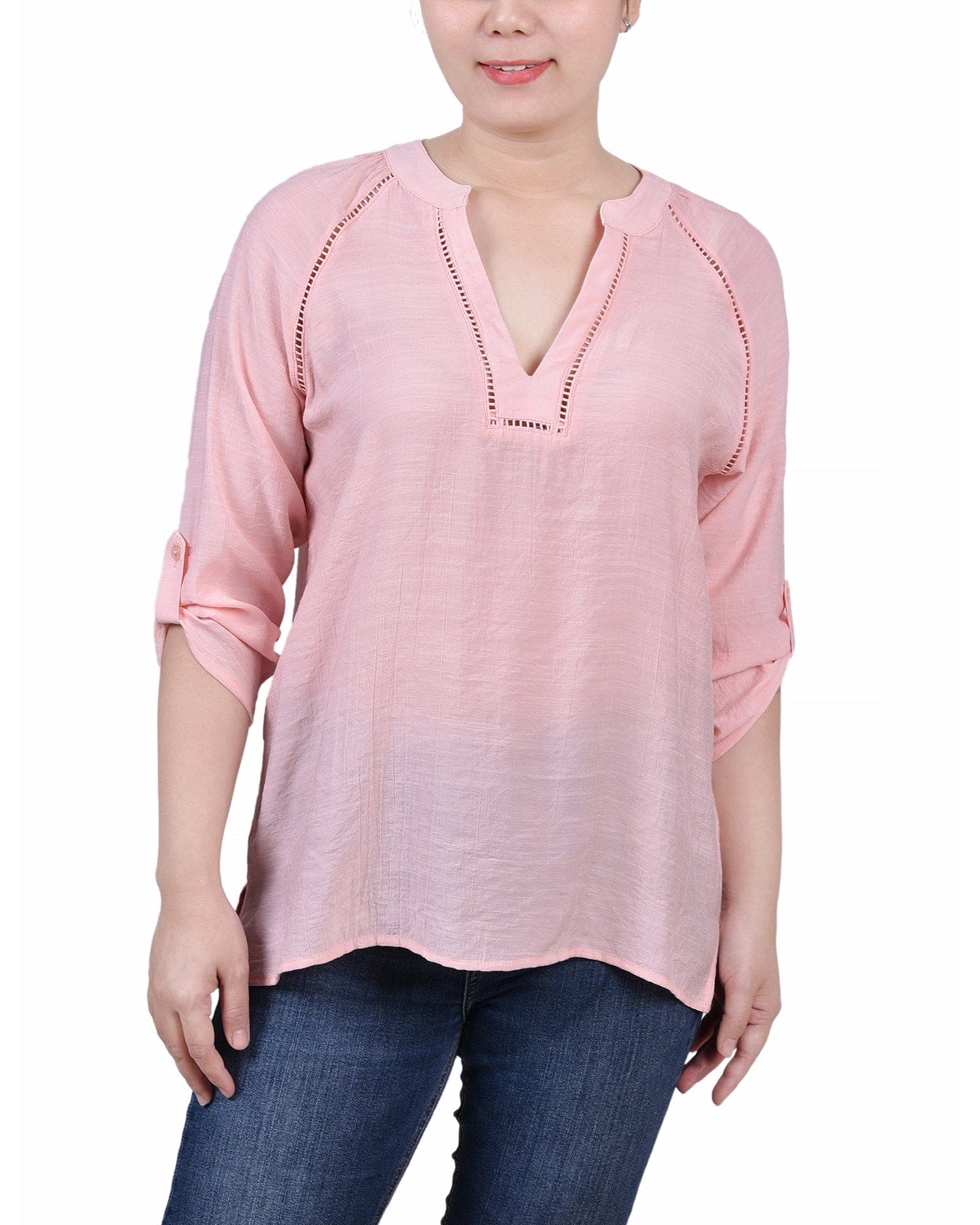Raglan Sleeve Split-Neck Blouse