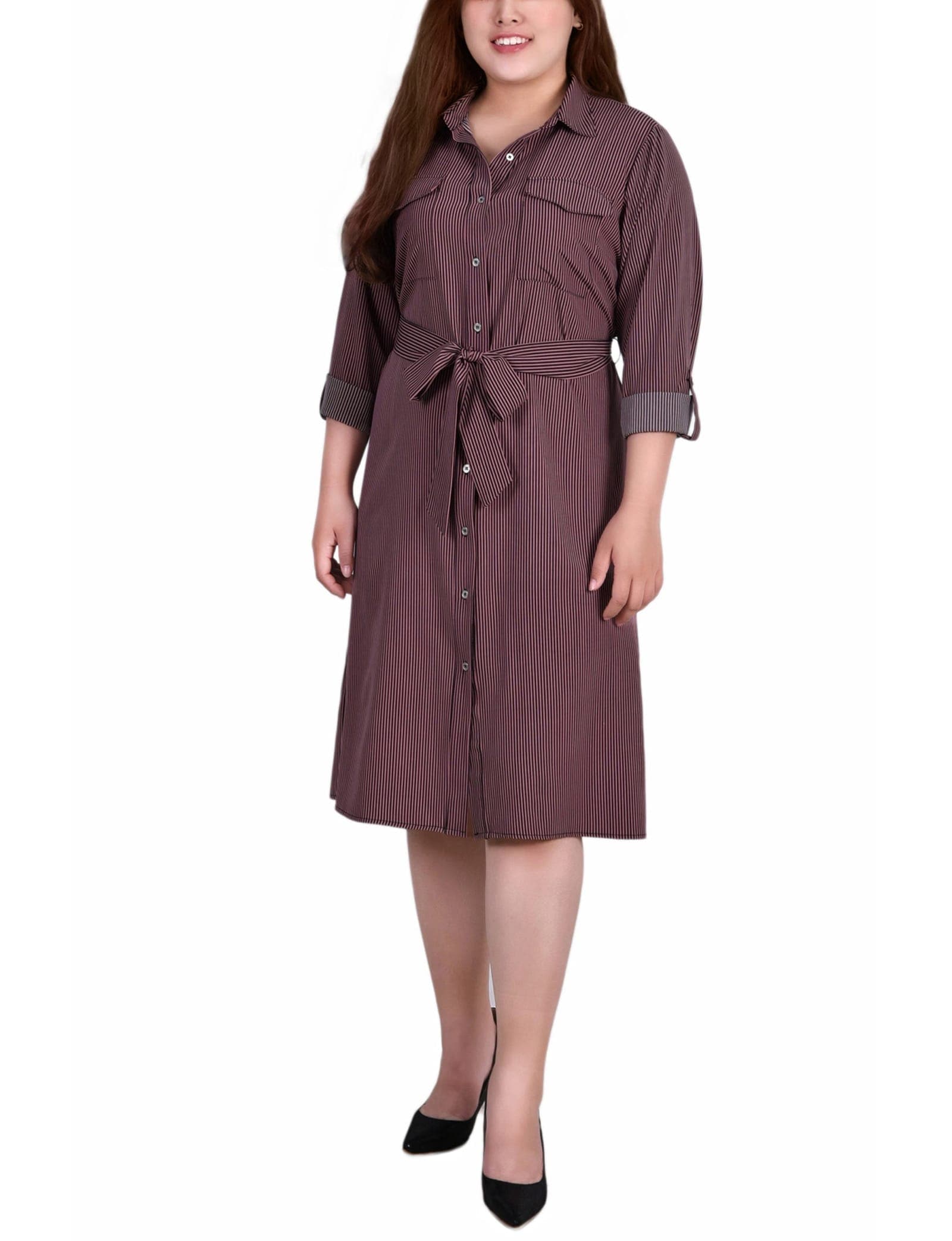 Plus Size Long Sleeve Roll Tab Shirtdress