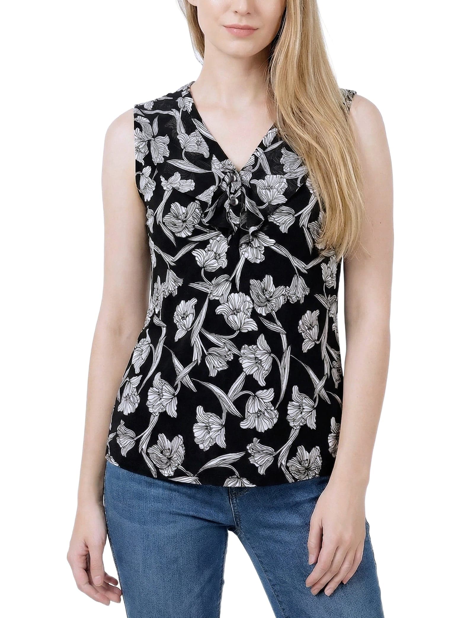 Petite Sleeveless Knit V Neck Top